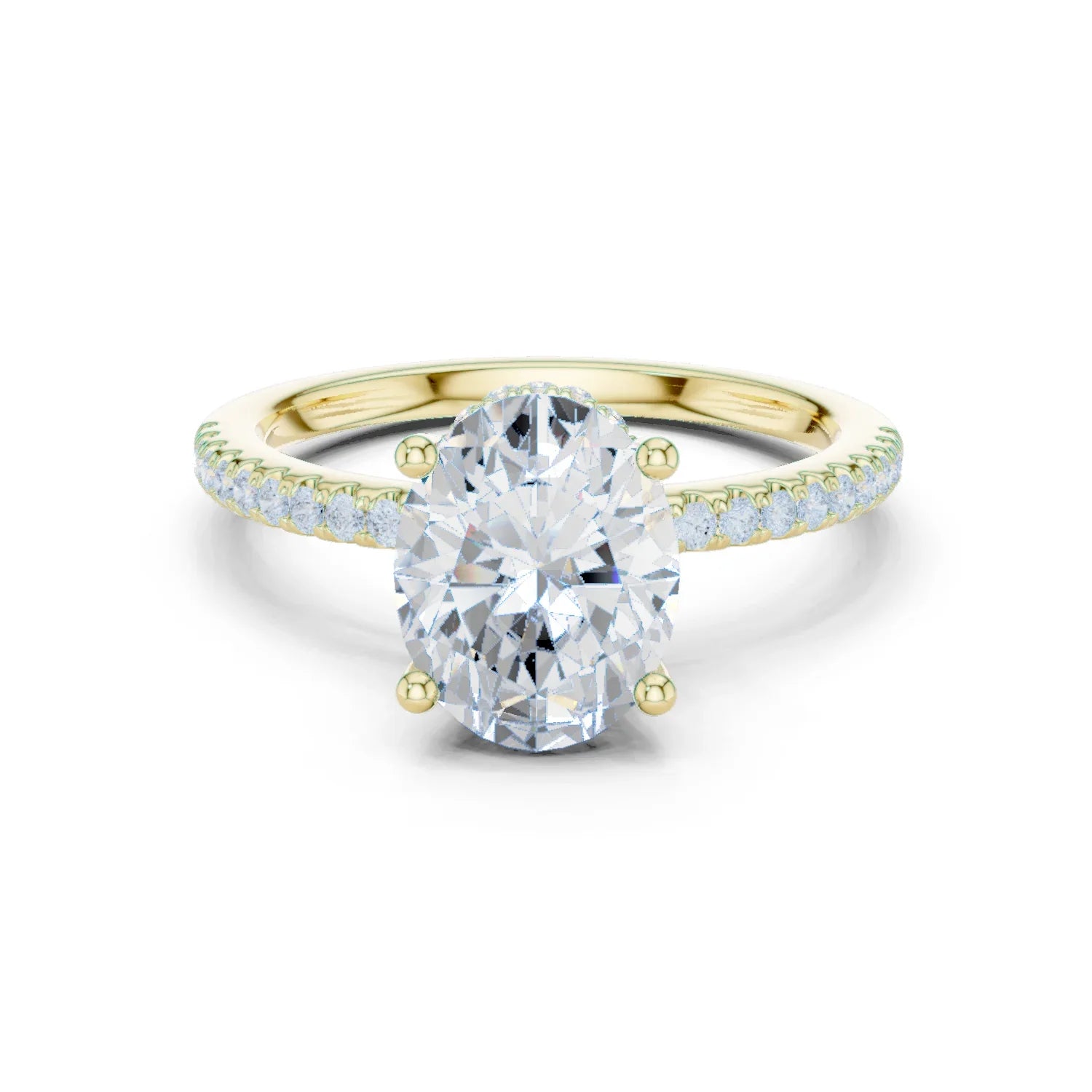 Hidden Halo Oval Cut Diamond Engagement Ring With Pave Band