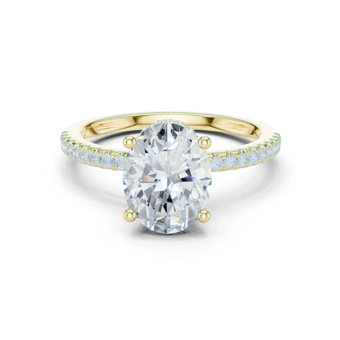 Hidden Halo Oval Cut Diamond Engagement Ring With Pave Band