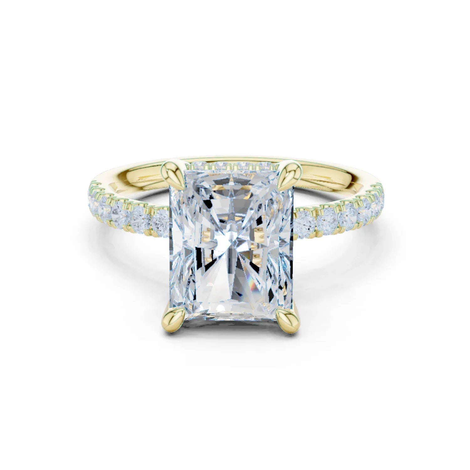 Radiant Diamond Hidden Halo Engagement Ring with Pave Band