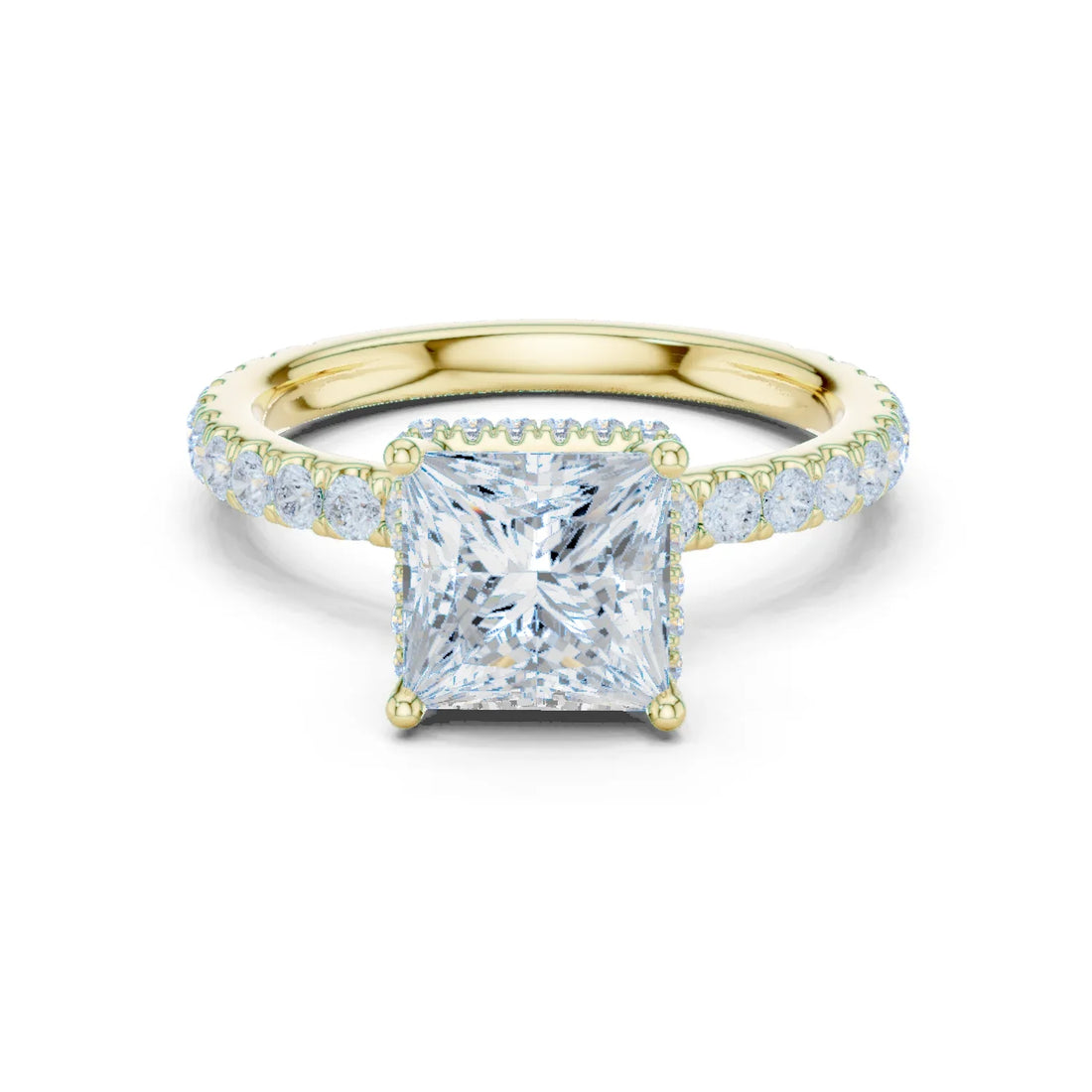 Princess Cut Diamond Double Halo Pave Engagement Ring
