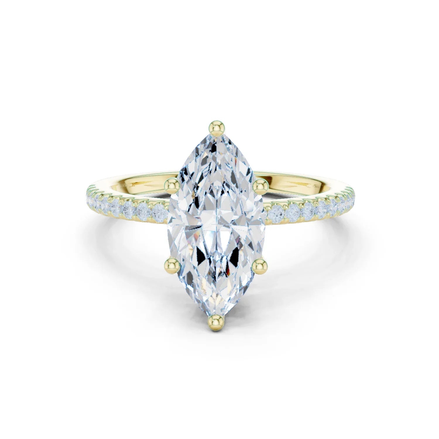 Hidden Halo Marquise Cut Diamond Engagement Ring With Pave Band