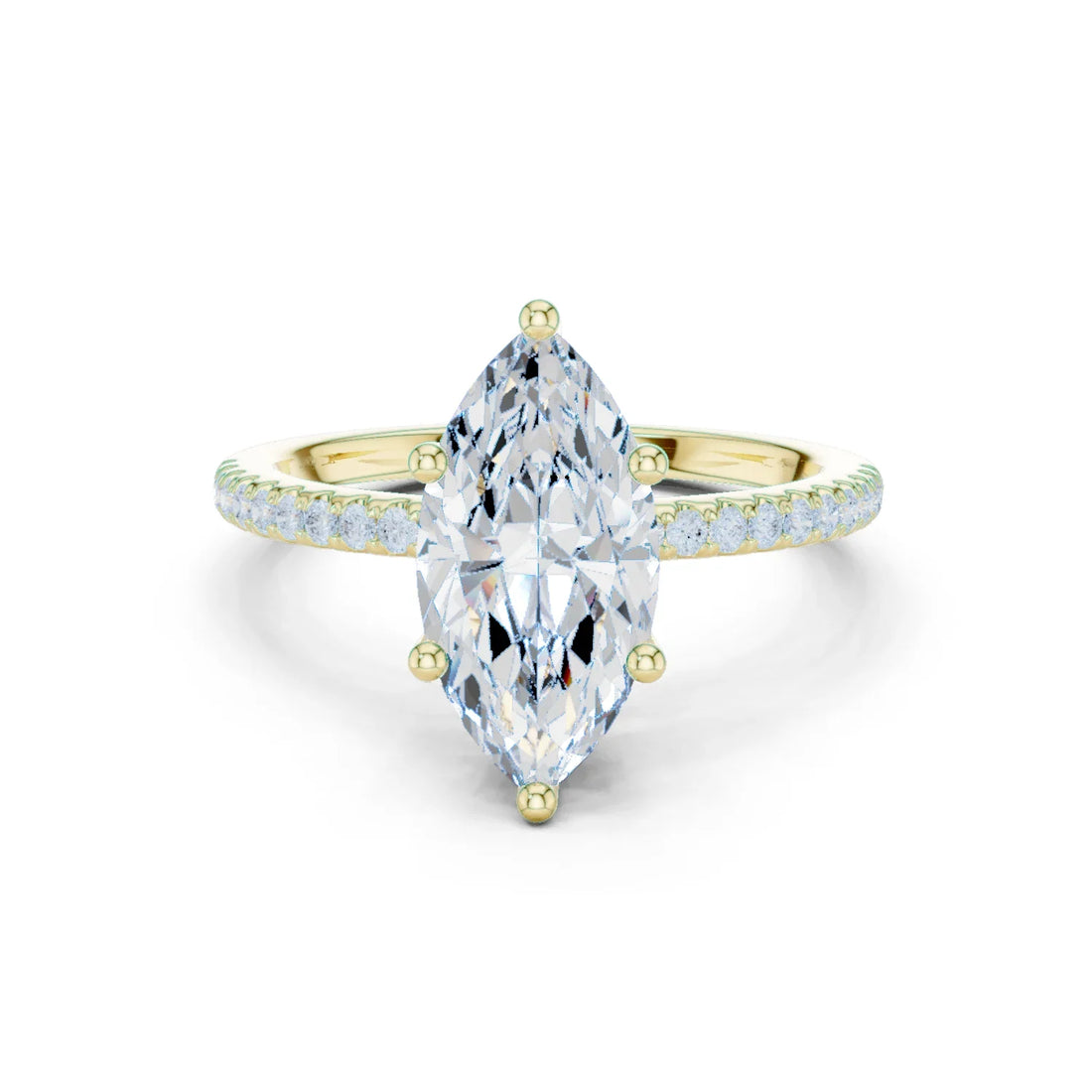 Hidden Halo Marquise Cut Diamond Engagement Ring With Pave Band
