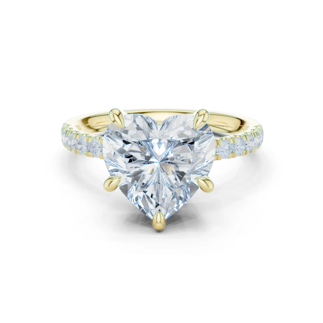 Heart Diamond Hidden Halo Engagement Ring with Pave Band