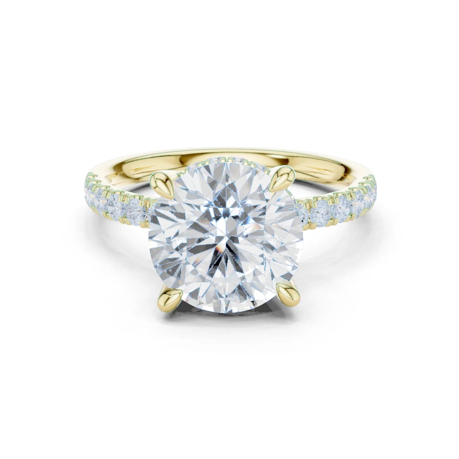 Round Diamond Hidden Halo Engagement Ring with Pave Band