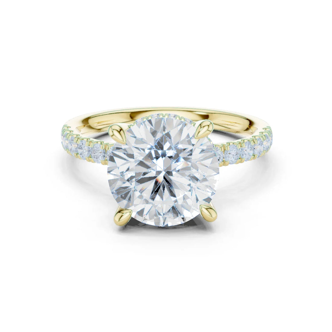 Round Diamond Hidden Halo Engagement Ring with Pave Band