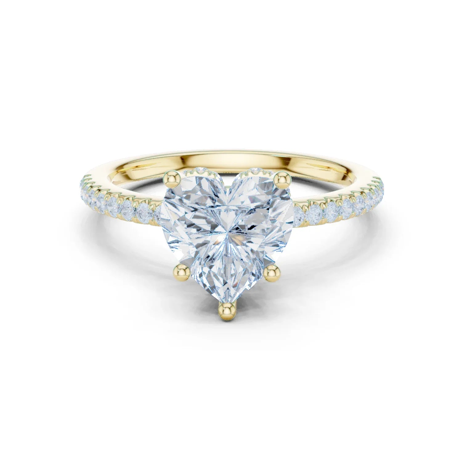 Hidden Halo Heart Cut Diamond Engagement Ring With Pave Band