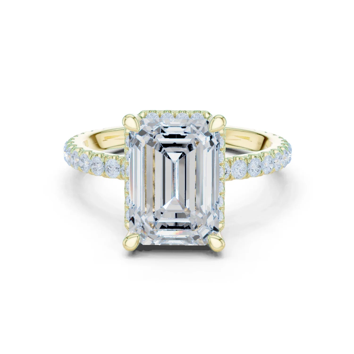 Emerald Diamond Hidden Halo Engagement Ring