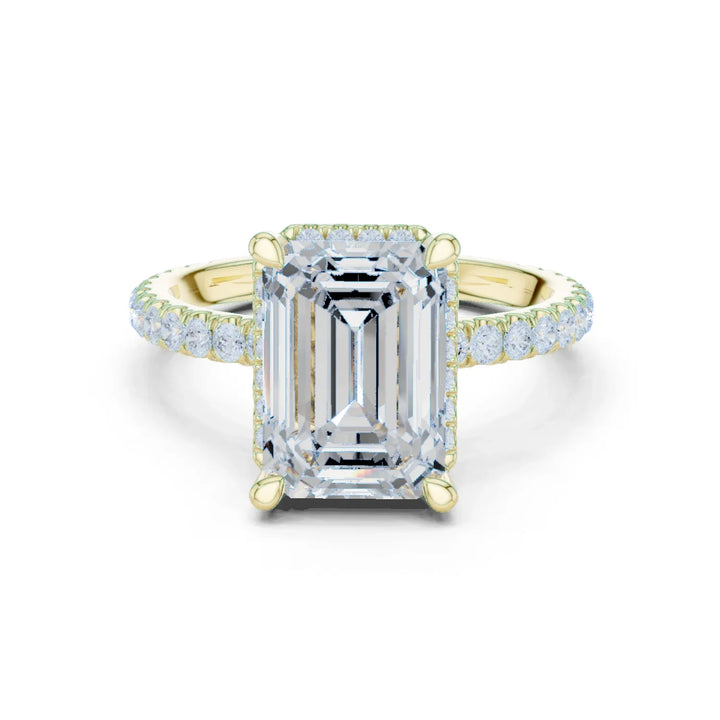 Emerald Diamond Hidden Halo Engagement Ring