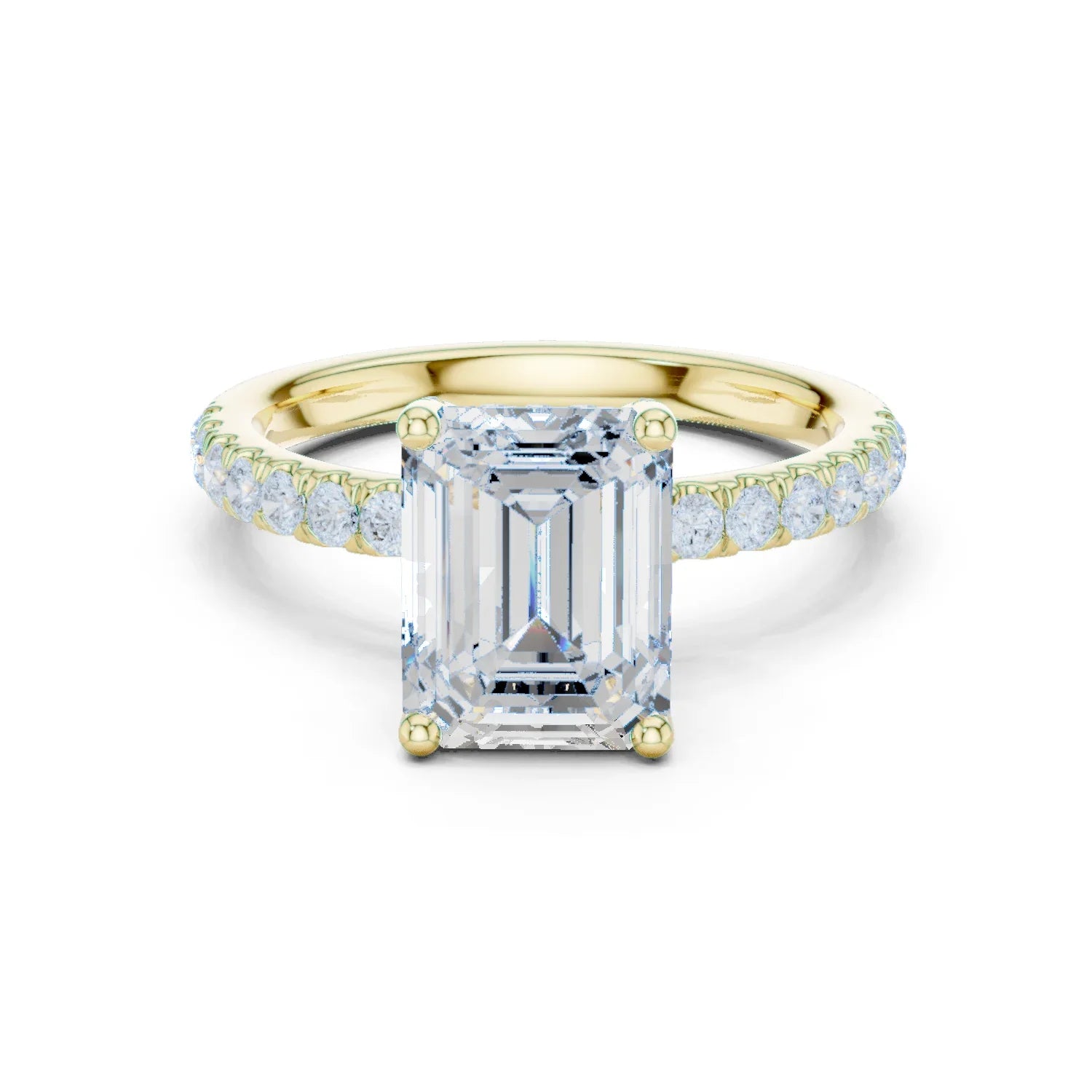 Emerald Diamond Engagement Ring With Pave Band