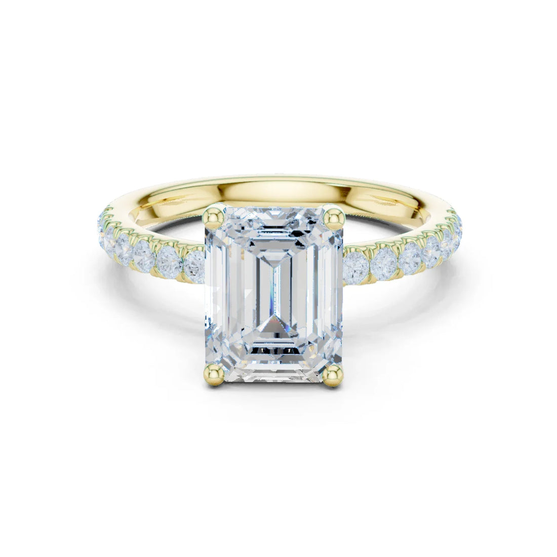 Emerald Diamond Engagement Ring With Pave Band