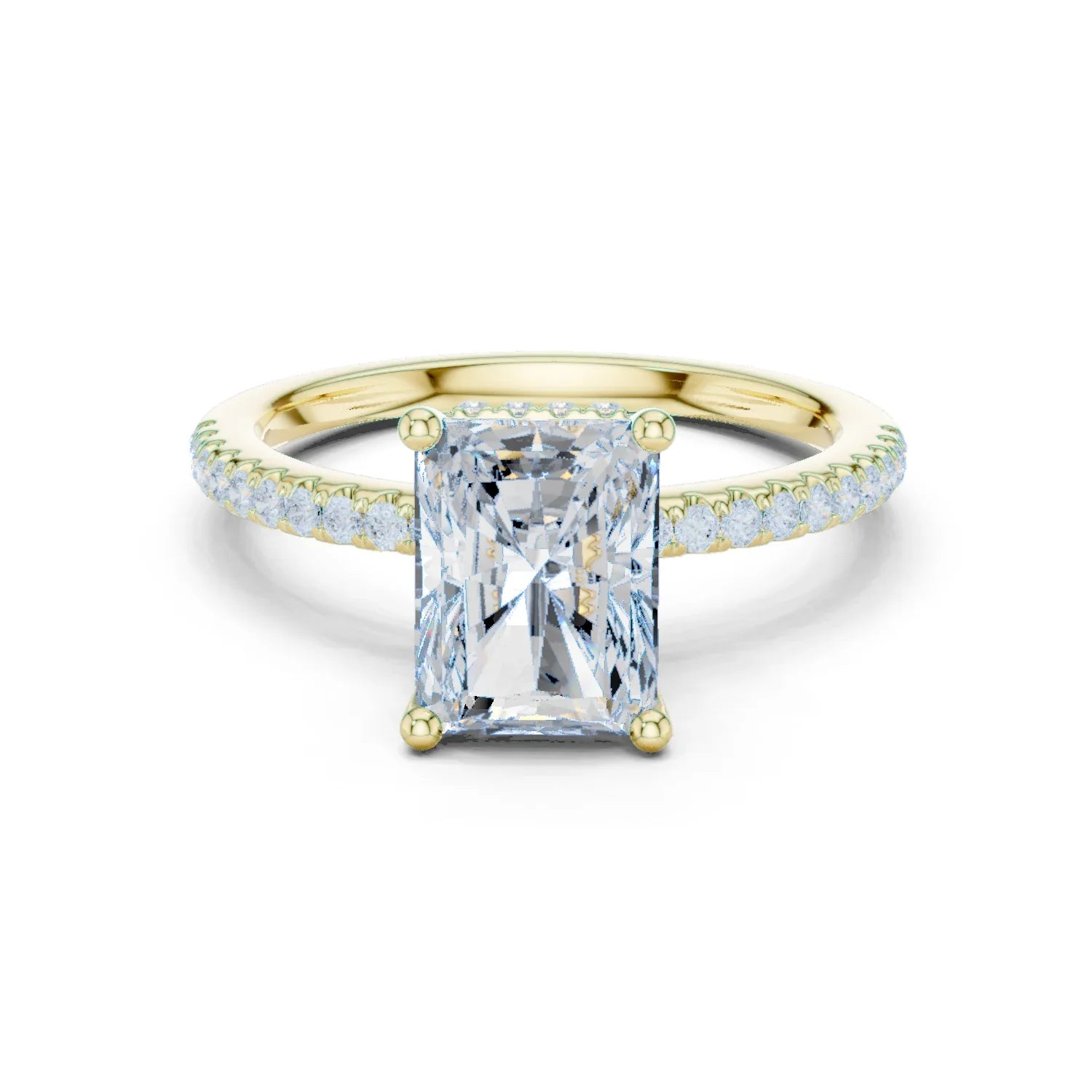 Hidden Halo Radiant Cut Diamond Engagement Ring With Pave Band