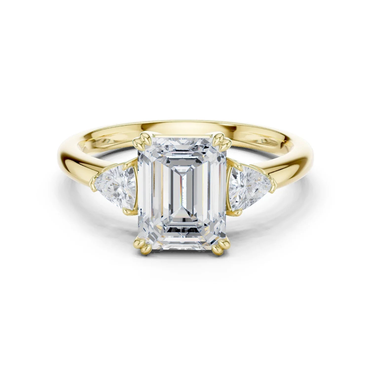 Emerald Diamond Three Stone Engagement Ring