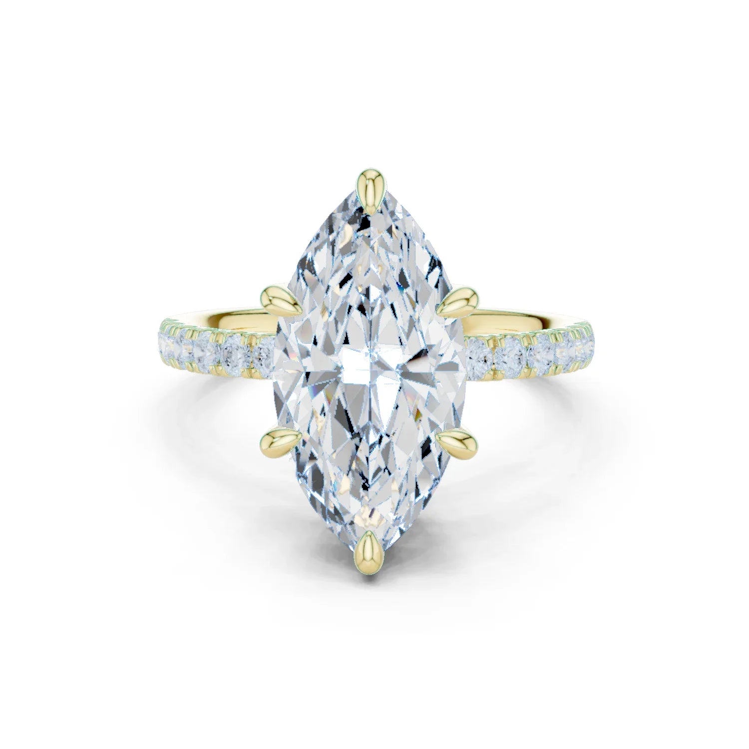 Marquise Diamond Hidden Halo Engagement Ring with Pave Band