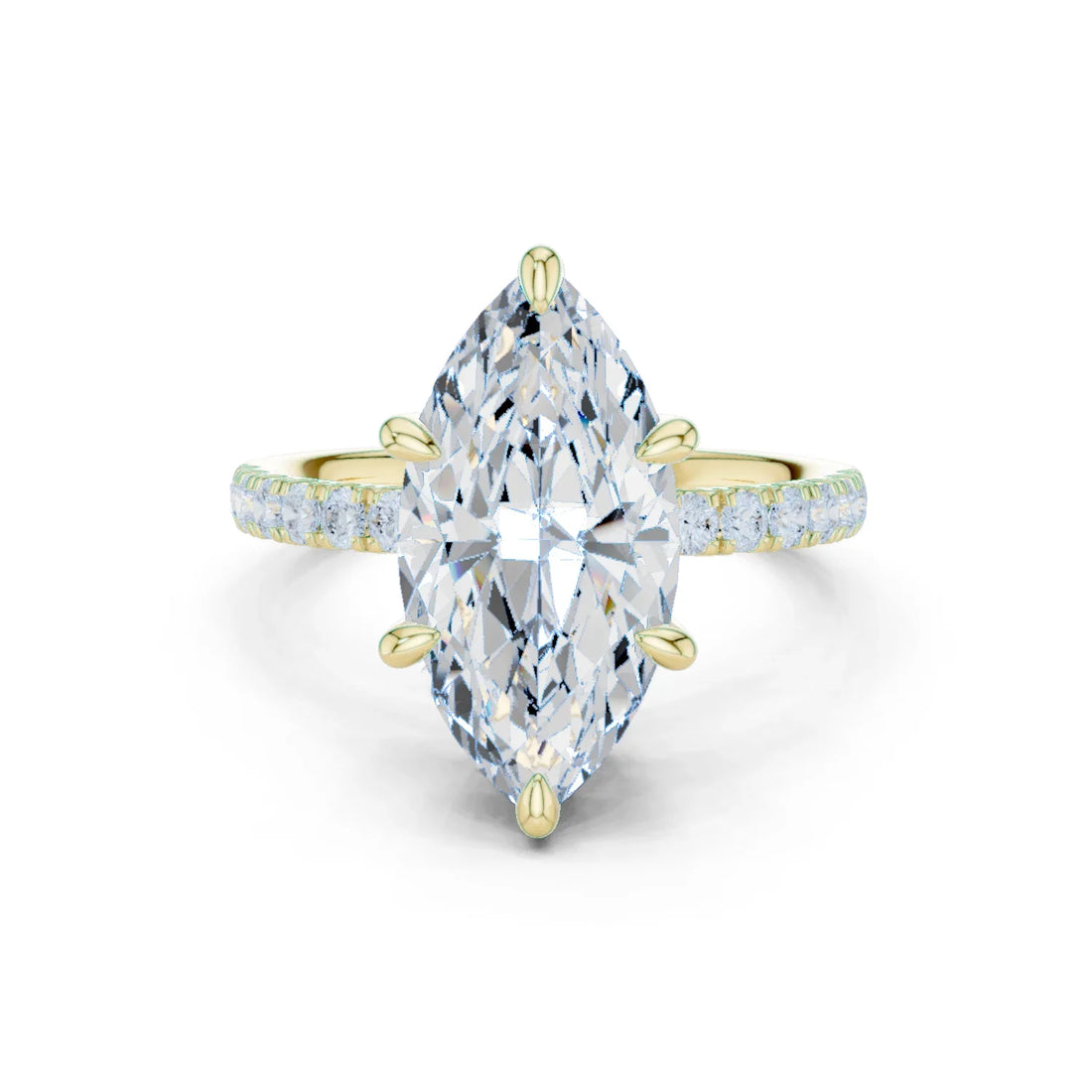 Marquise Diamond Hidden Halo Engagement Ring with Pave Band