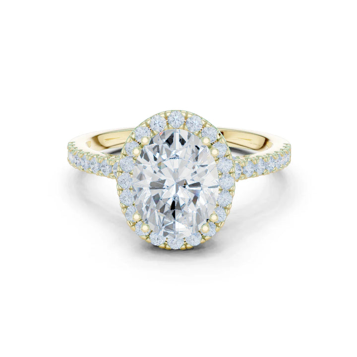 Oval Cut Diamond Halo Engagement Ring with Pave Band