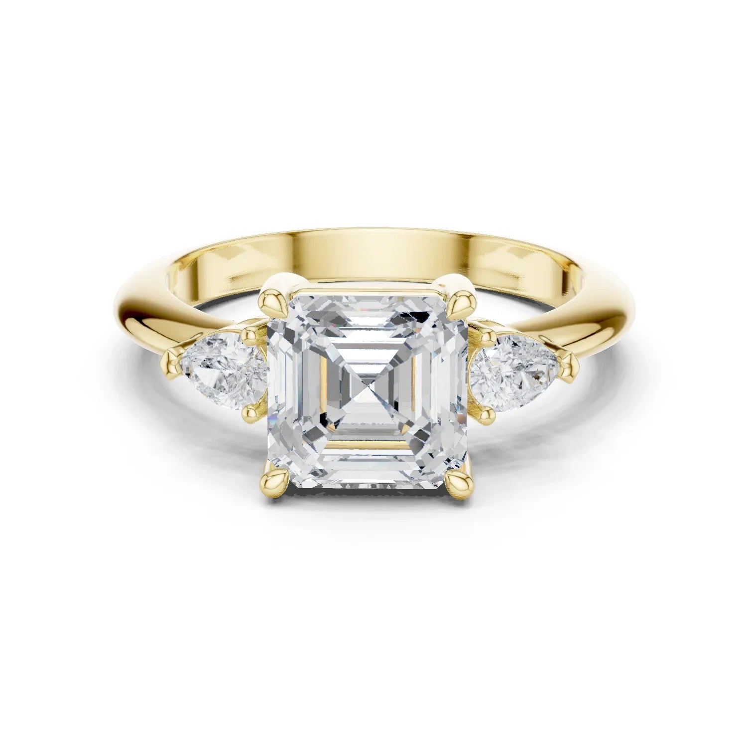 Asscher Diamond Solitaire Engagement Ring with Hidden Side Accent