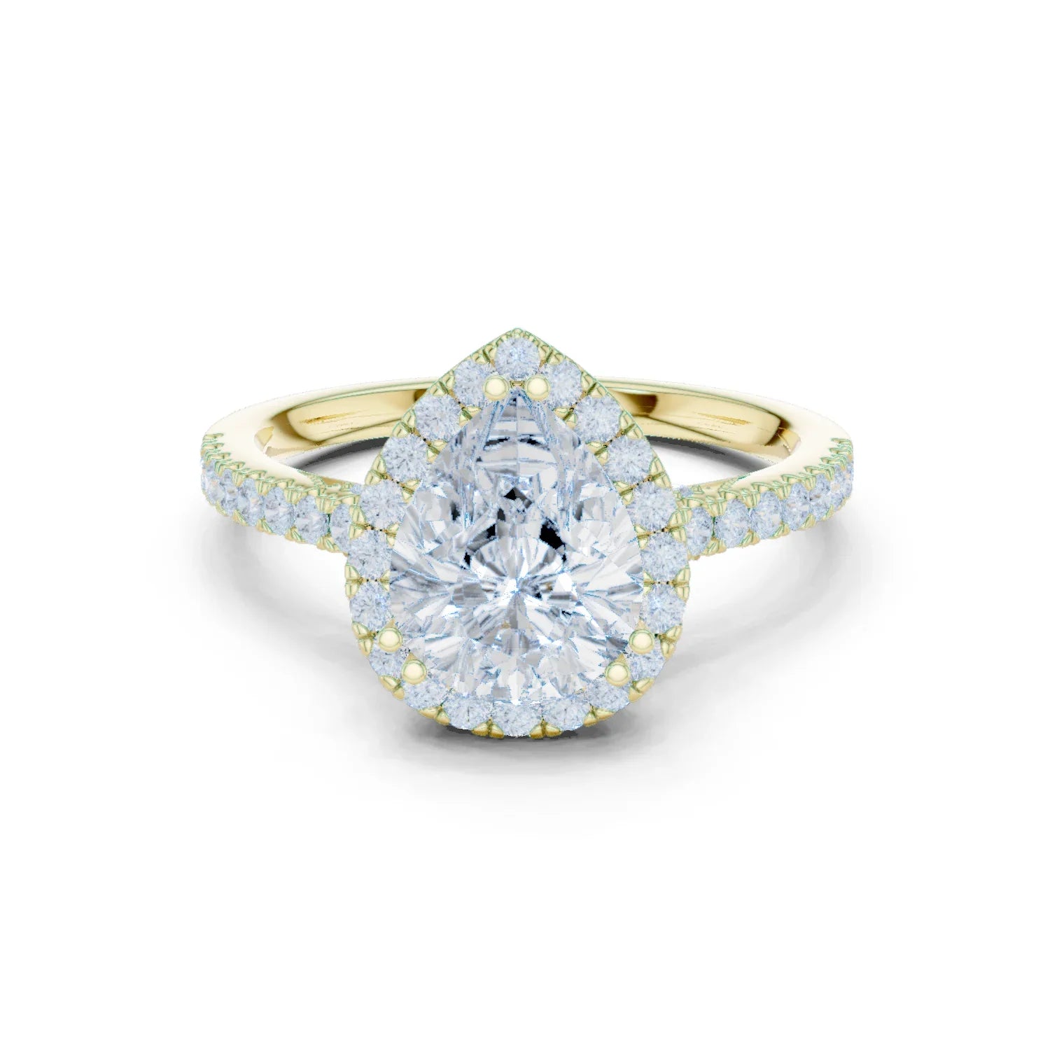 Pear Cut Diamond Halo Engagement Ring with Pave Band