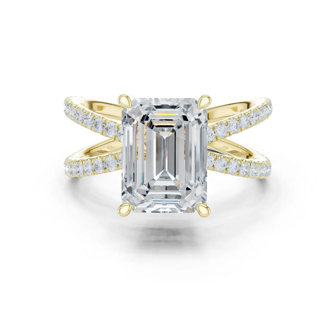 Emerald Cut Diamond Split Shank Engagement Ring