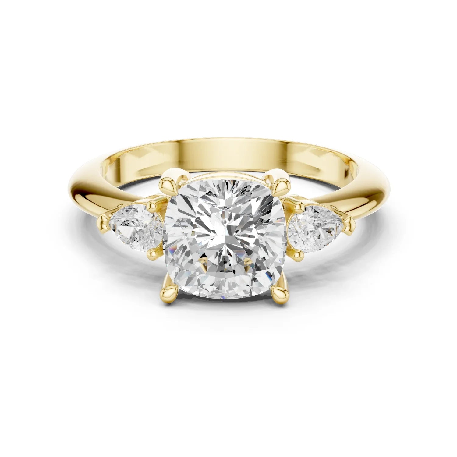 Cushion Diamond Solitaire Engagement Ring with Hidden Side Accent