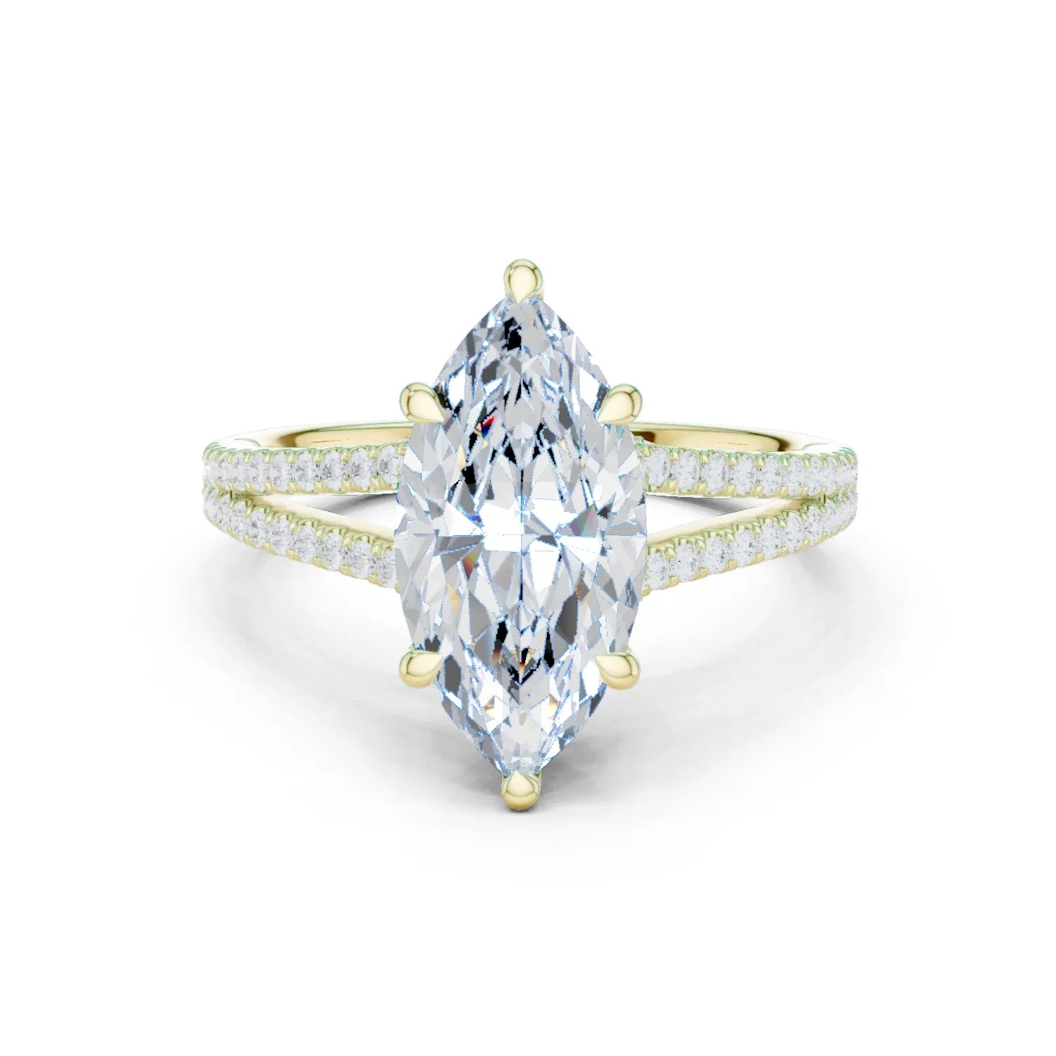 Marquise Cut Diamond Split Shank Engagement Ring with Pave Accents