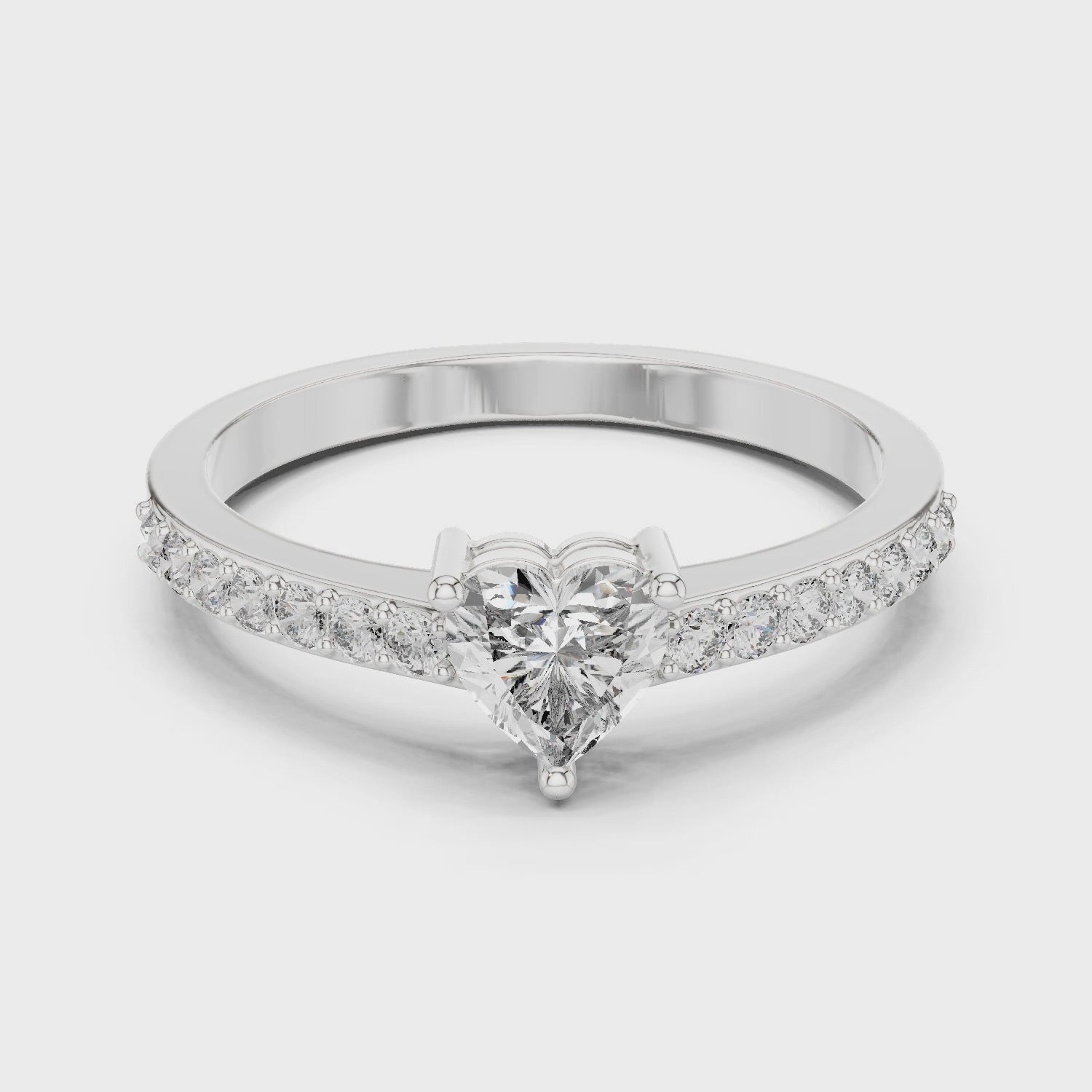 Heart Cut Diamond Engagement Ring with Pave Band