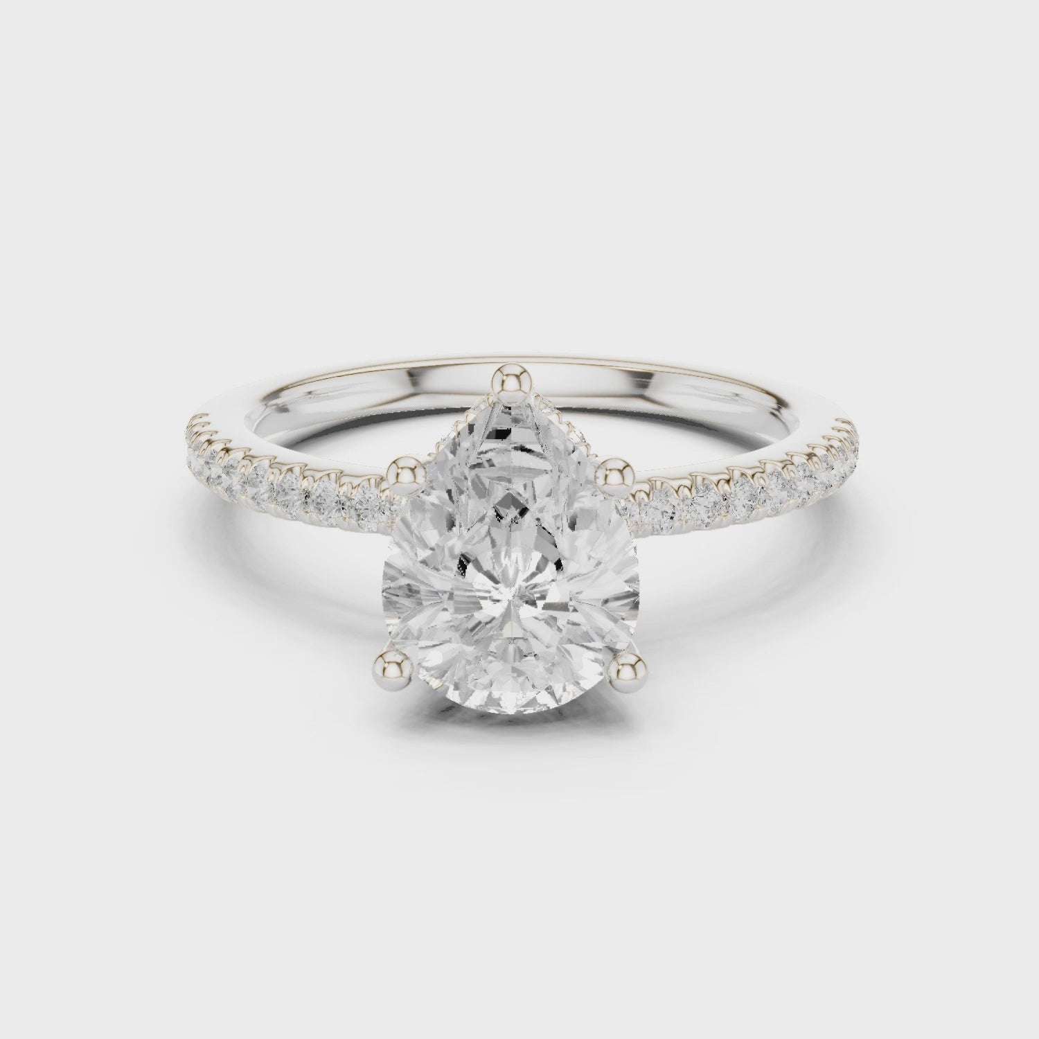 Hidden Halo Pear Cut Diamond Engagement Ring With Pave Band
