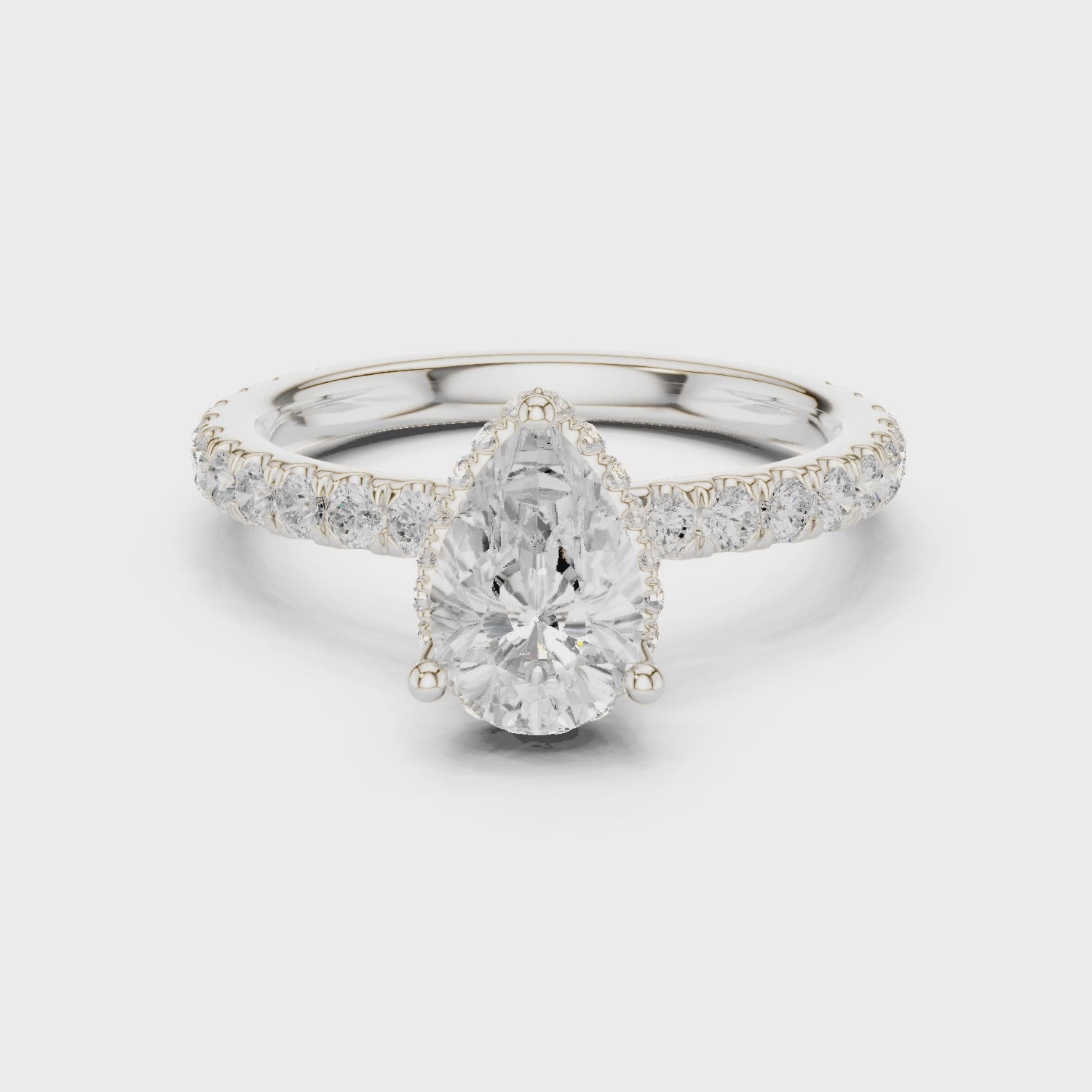 Pear Cut Diamond Double Halo Pave Engagement Ring