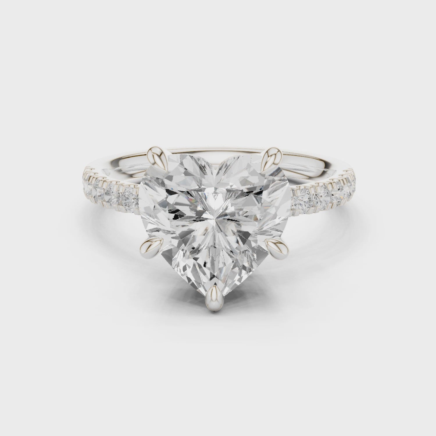 Heart Diamond Hidden Halo Engagement Ring with Pave Band