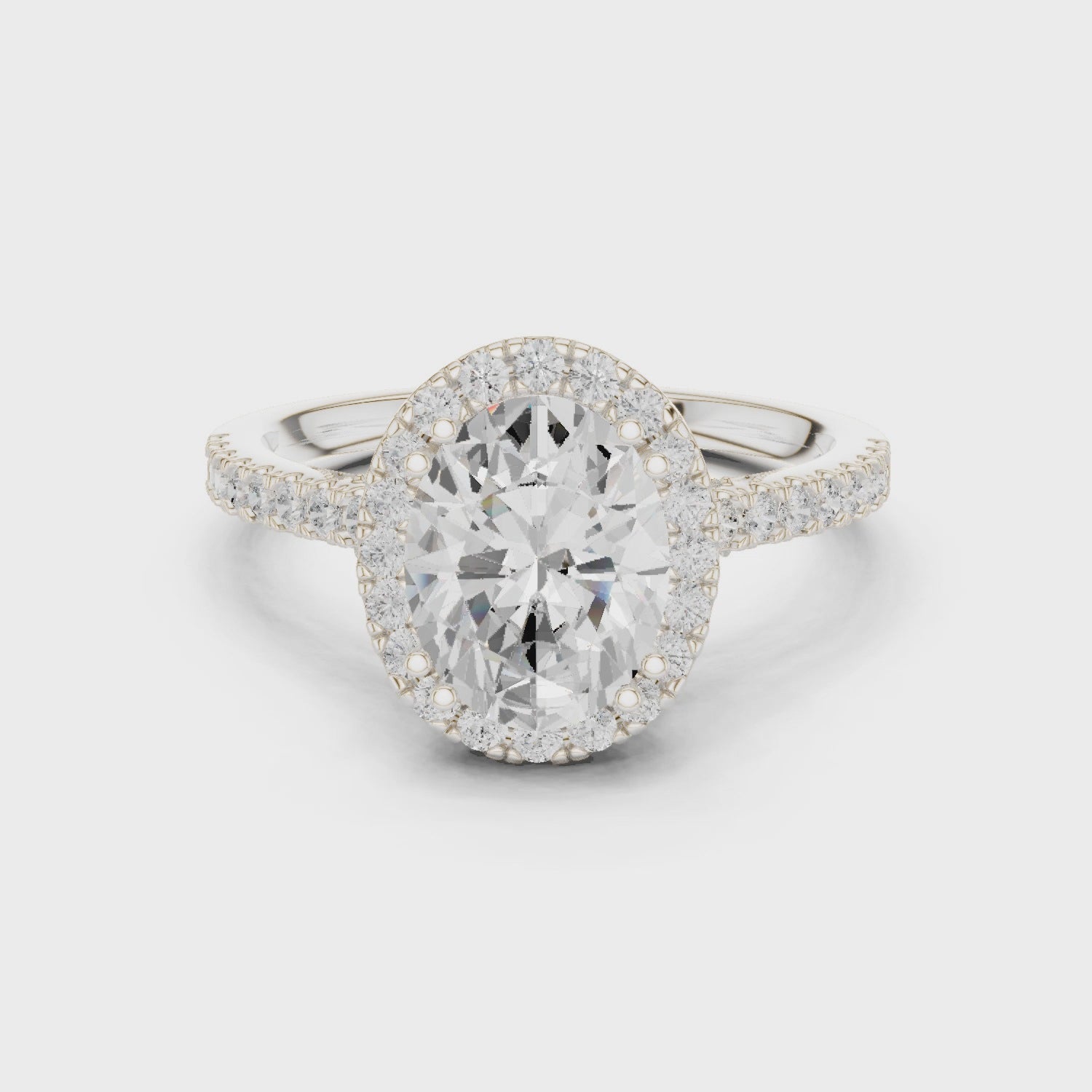 Oval Cut Diamond Halo Engagement Ring with Pave Band