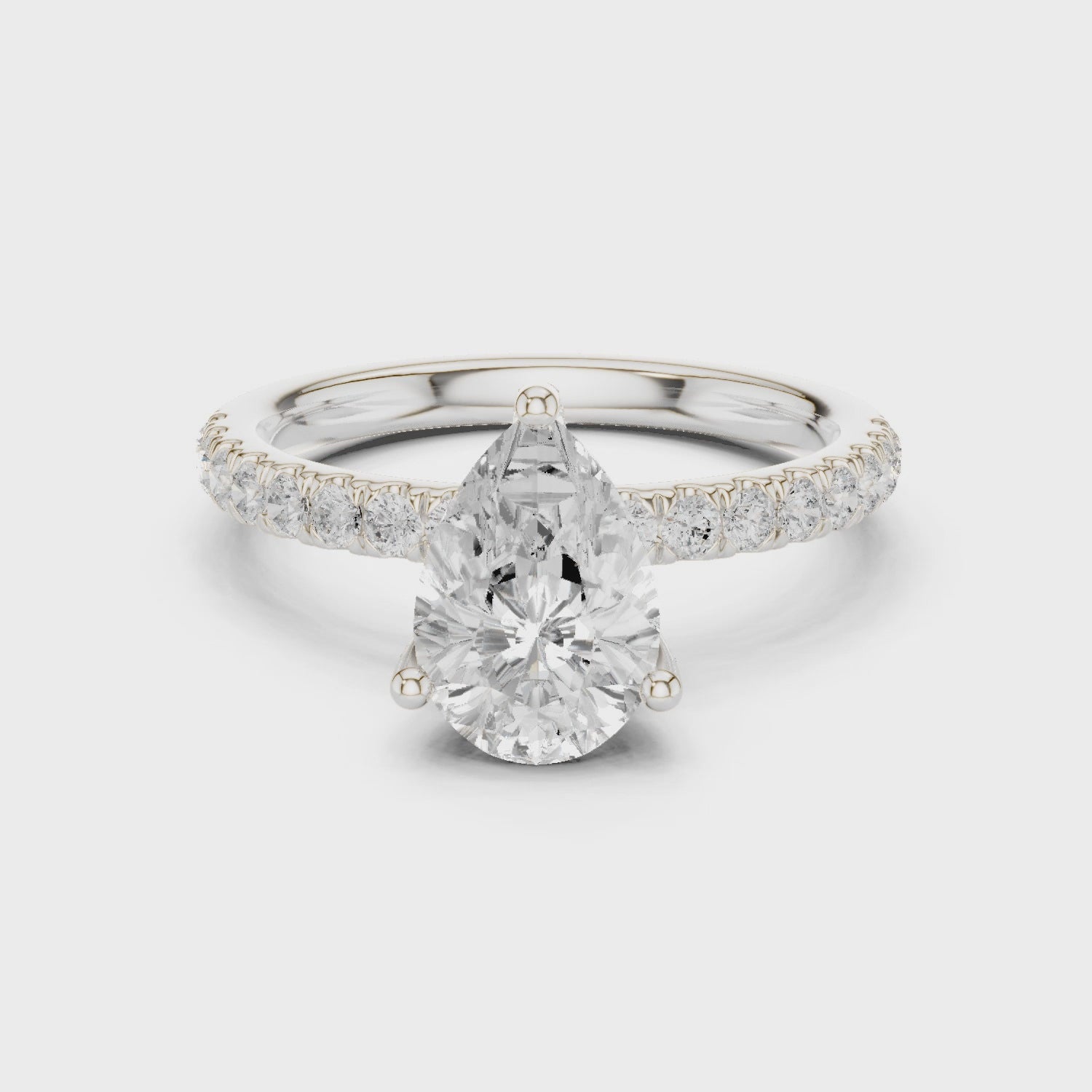 Pear Diamond Engagement Ring With Pave Band