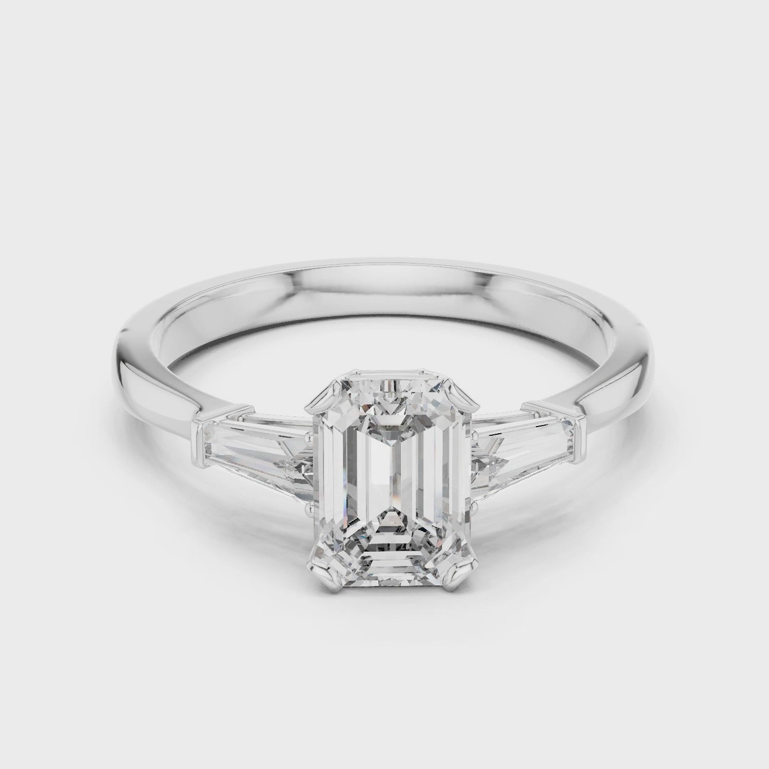 Baguette Side Diamond Emerald Engagement Ring