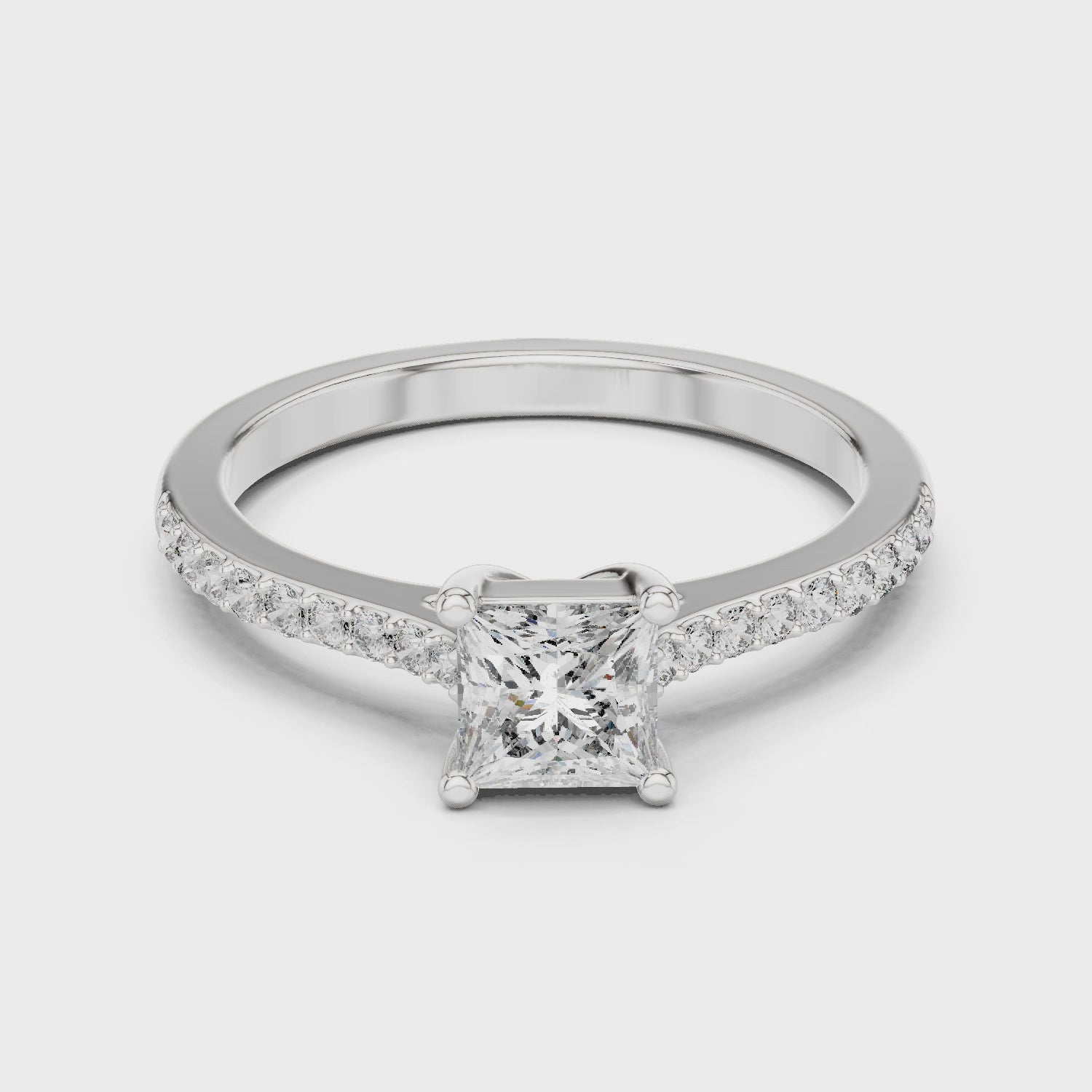 Princess Cut Diamond Engagement Ring with Pave Band