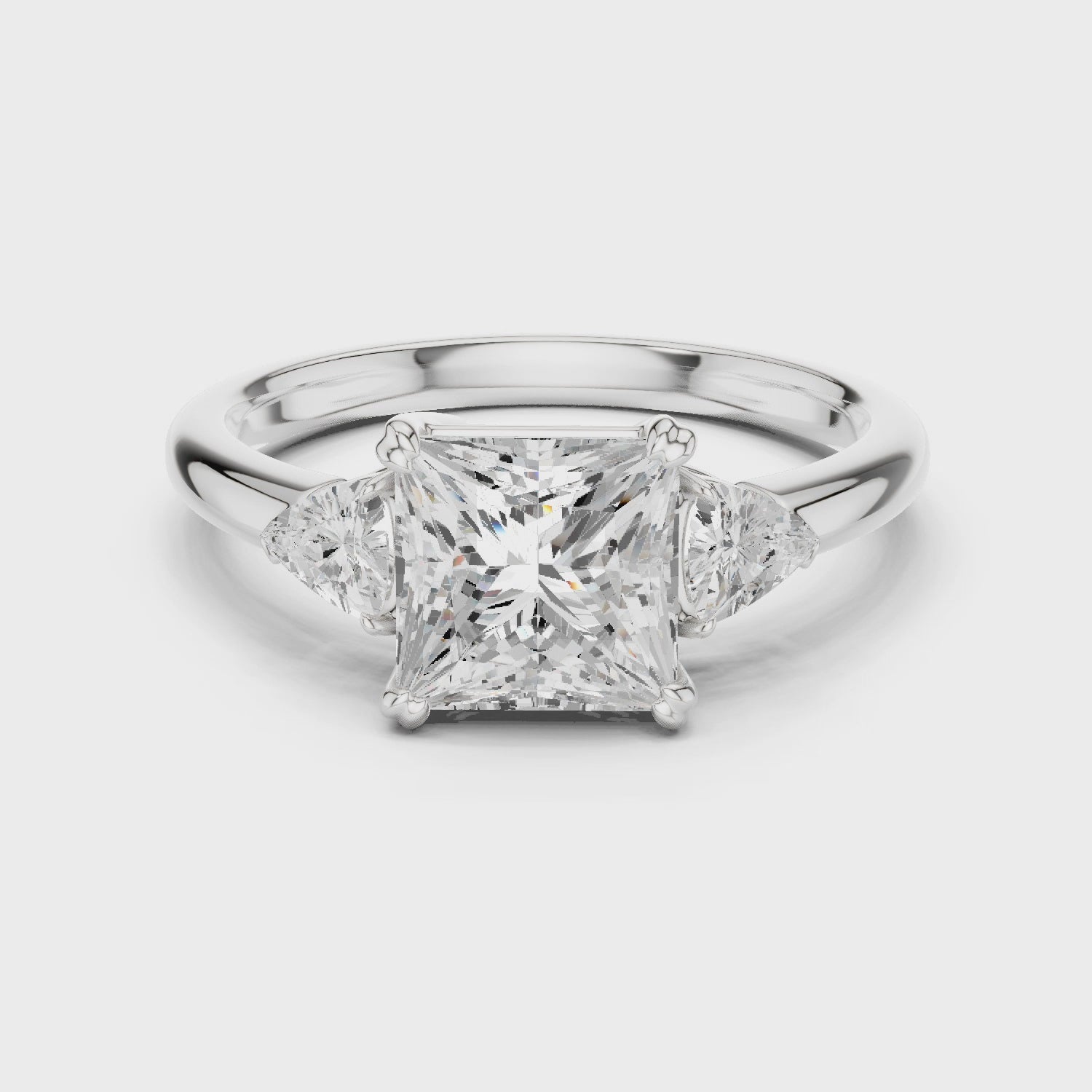 Trillion Side Diamond Princess Shape Engagement Ring