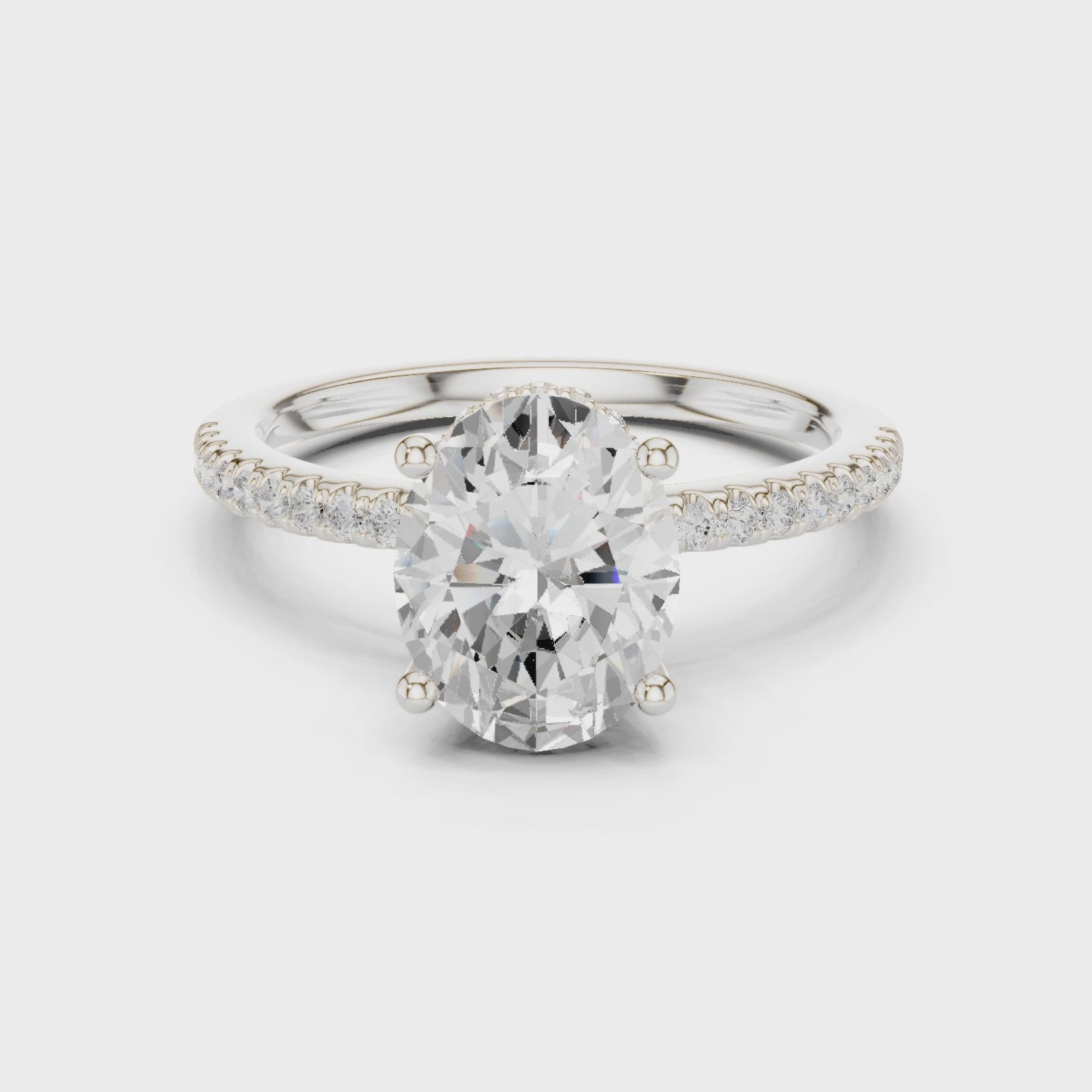 Hidden Halo Oval Cut Diamond Engagement Ring With Pave Band
