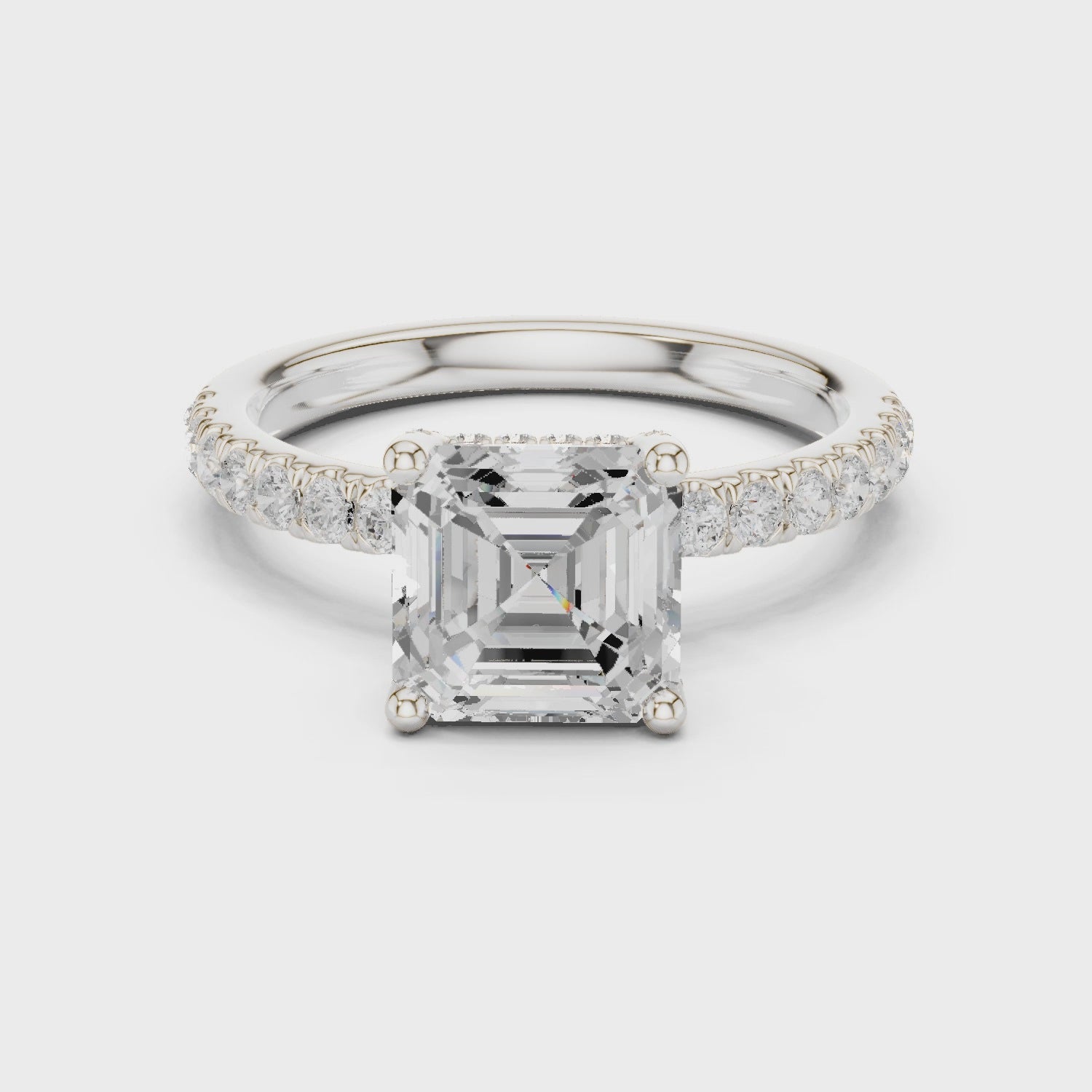 Asscher Diamond Engagement Ring With Pave Band