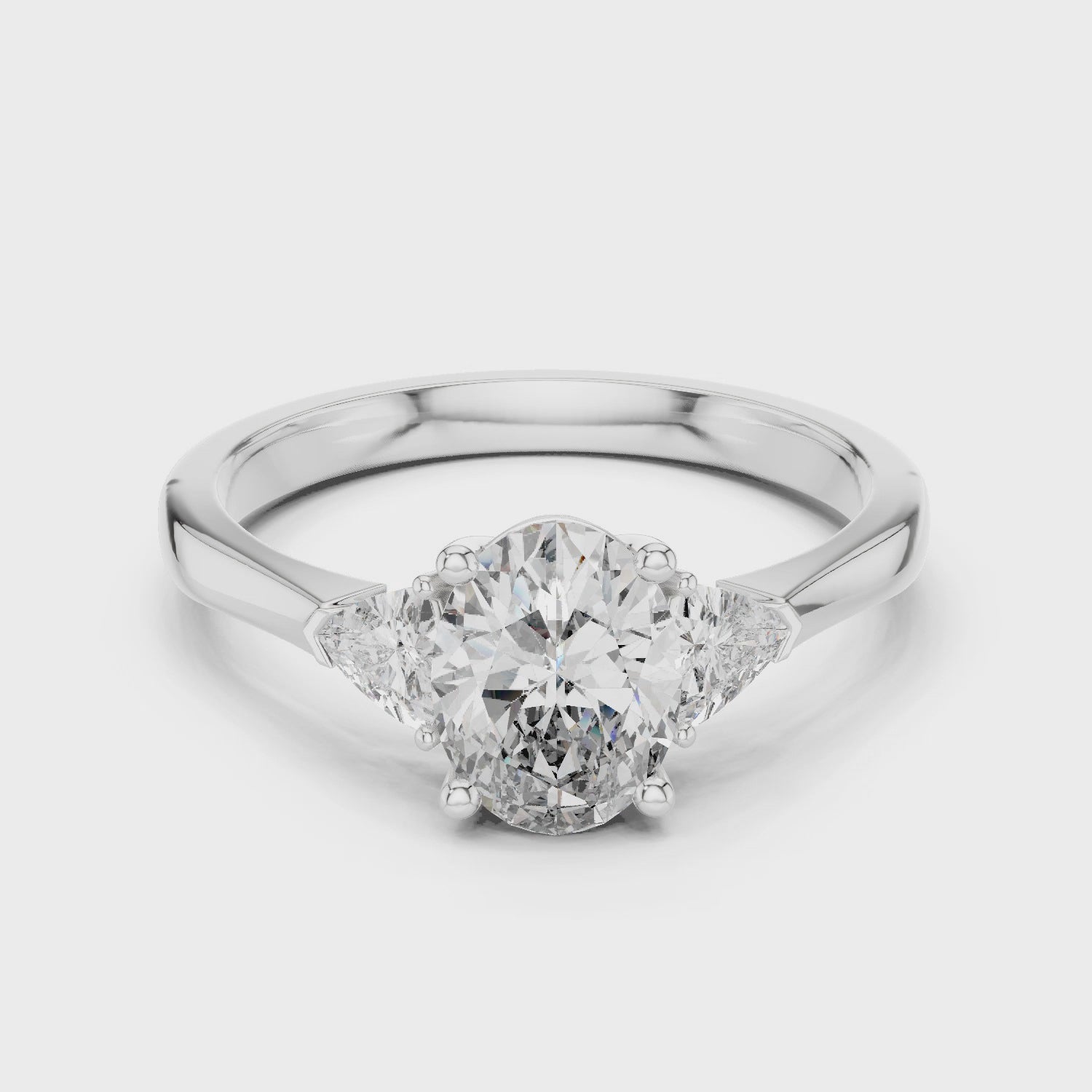Trillion Side Stone Oval Diamond Engagement Ring