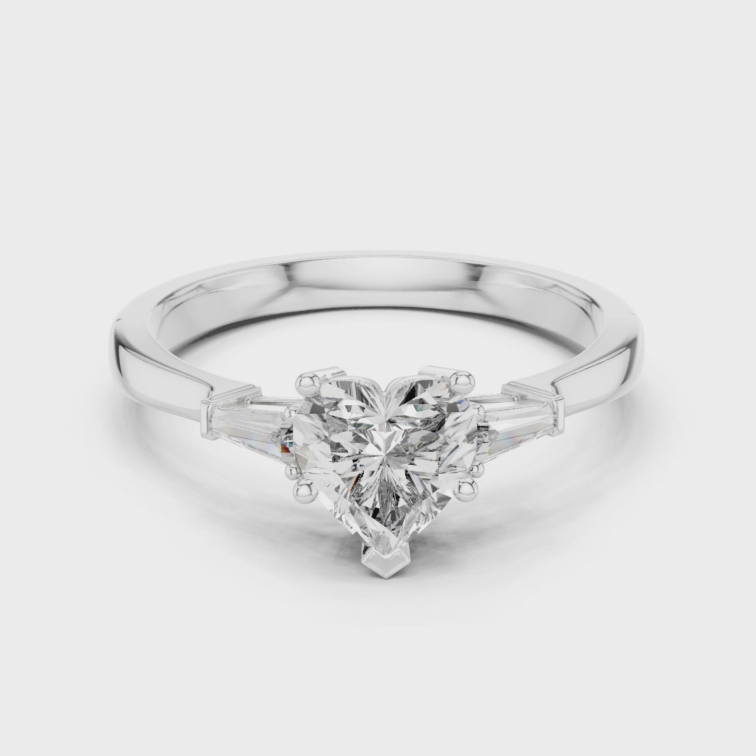 Baguette Side Diamond Heart Shape Engagement Ring