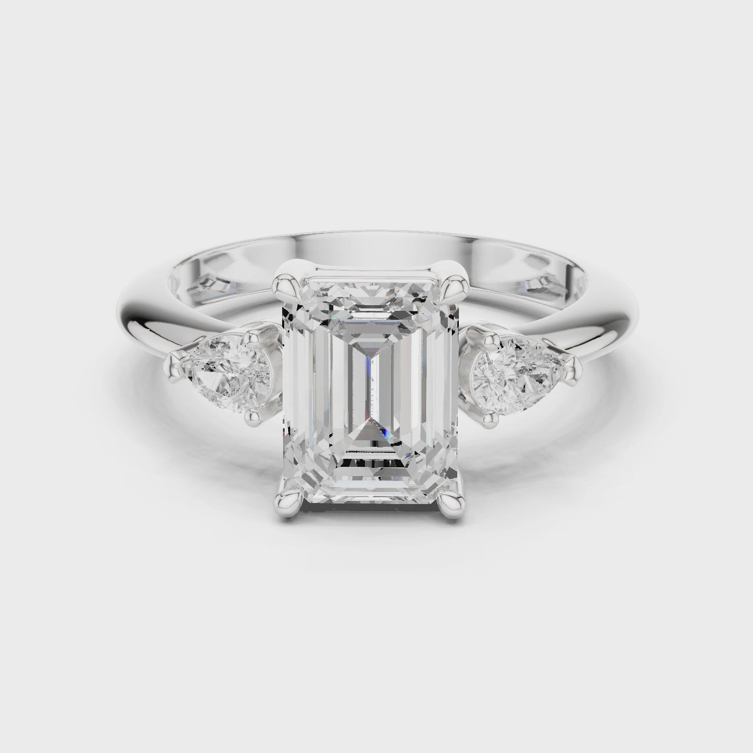 Emerald Diamond Solitaire Engagement Ring with Hidden Side Accent