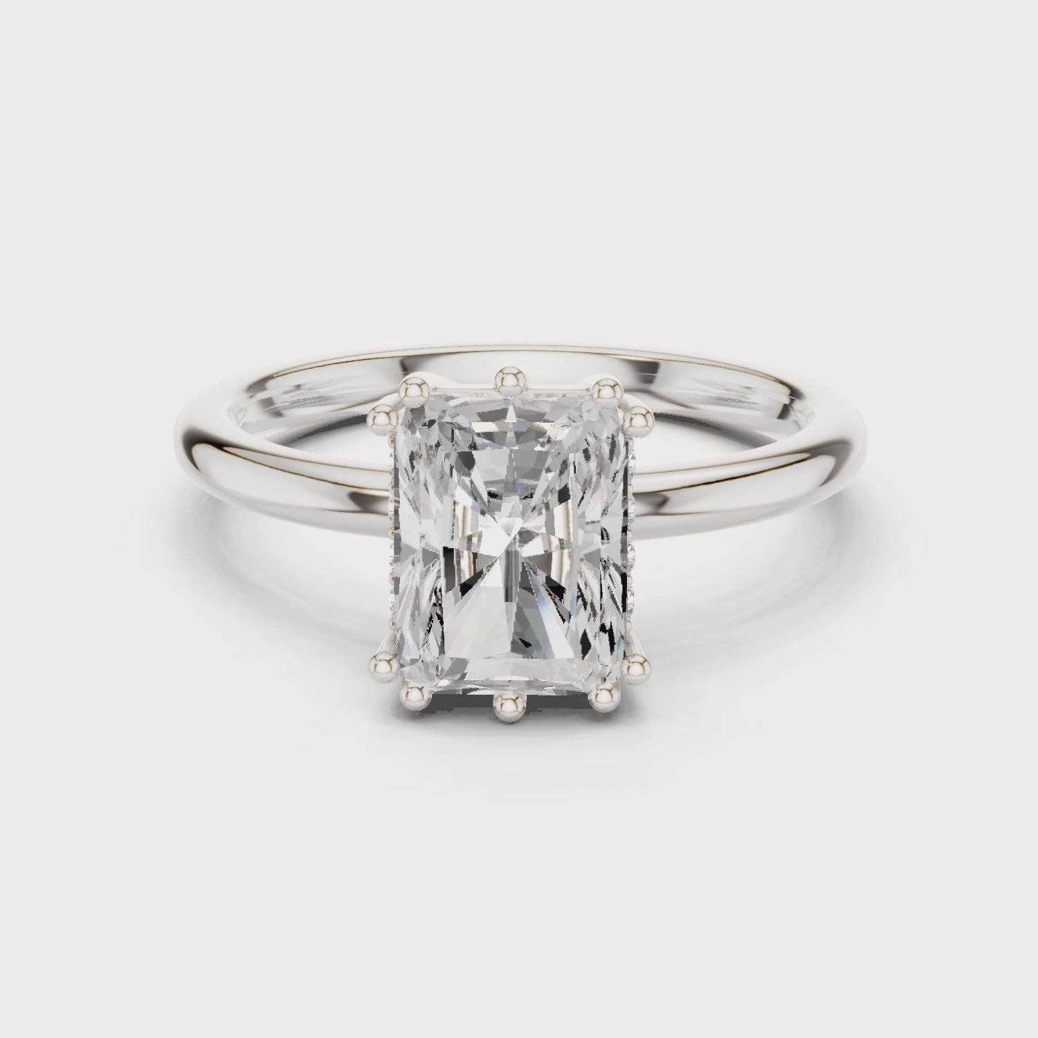 Radiant Cut Diamond Solitaire Engagement Ring with Hidden Accent Diamonds