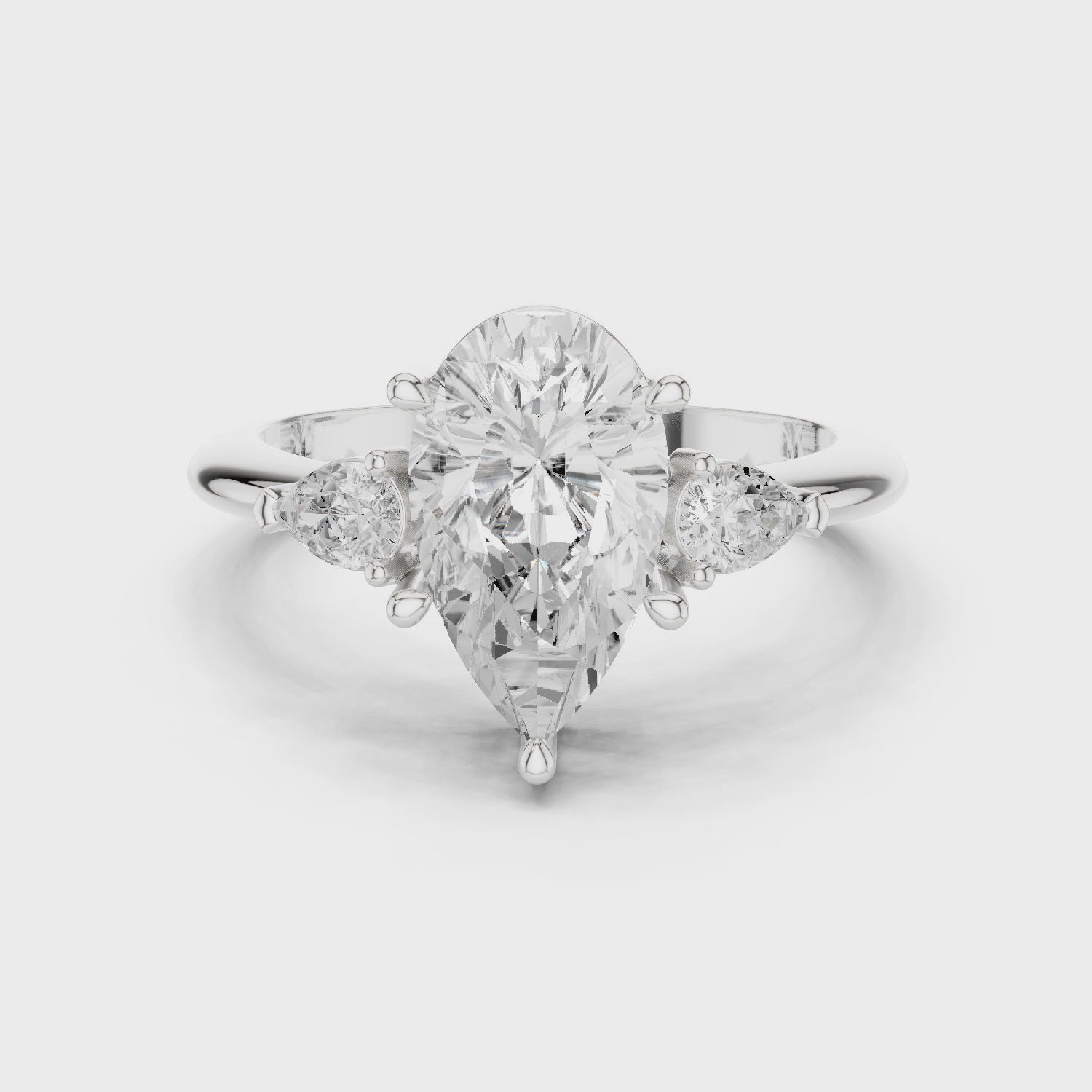 Pear Diamond Solitaire Engagement Ring with Hidden Side Accent
