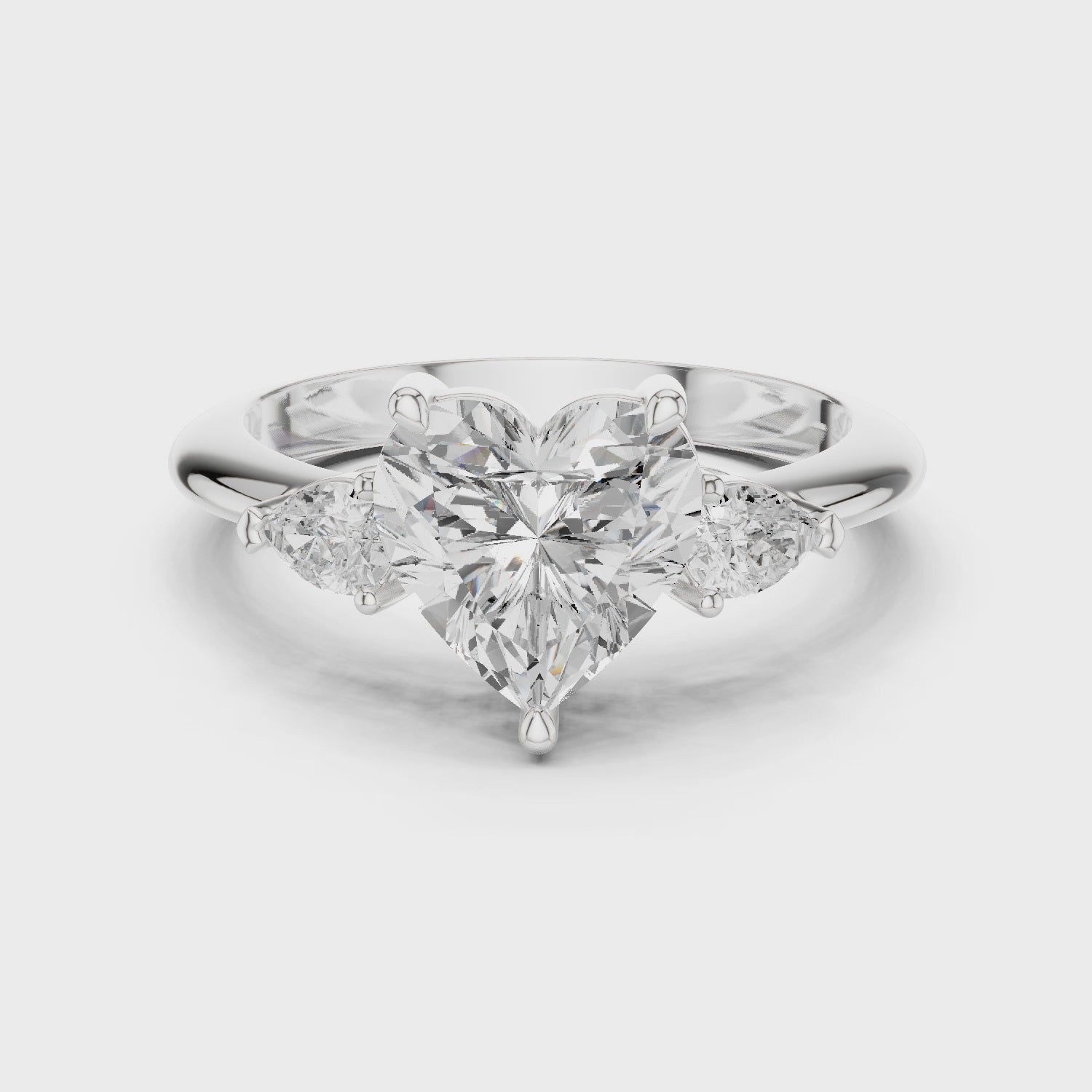 Heart Diamond Solitaire Engagement Ring with Hidden Side Accent