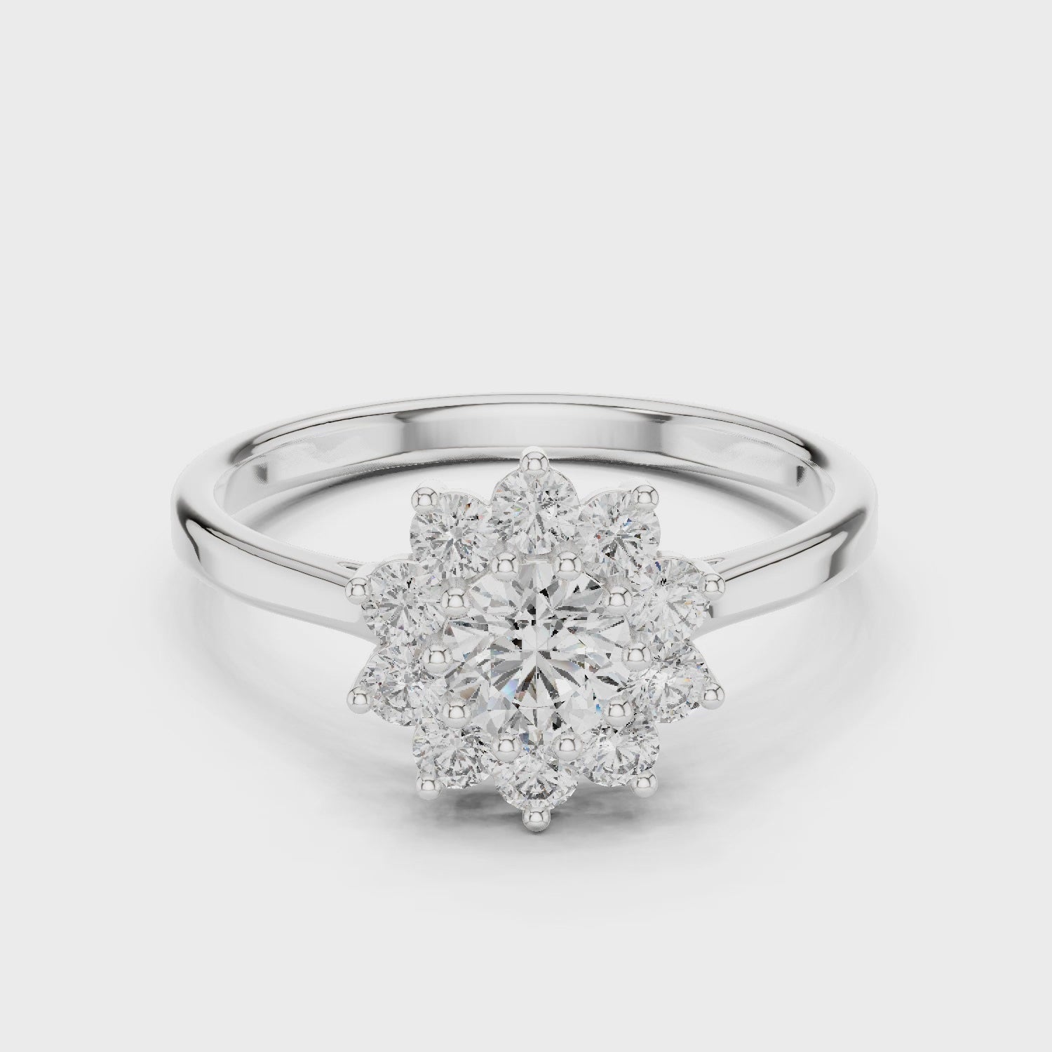 Round Diamond Floral Halo Engagement Ring