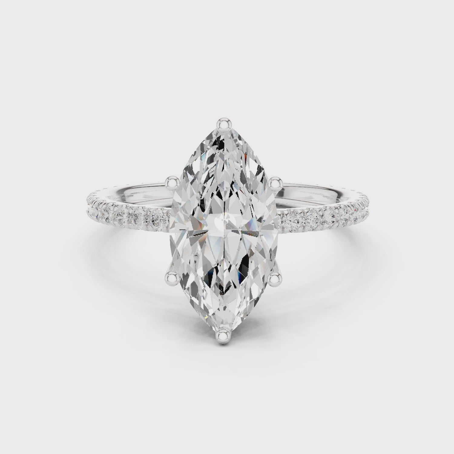 Marquise Shape Diamond Pave Band Engagement Ring