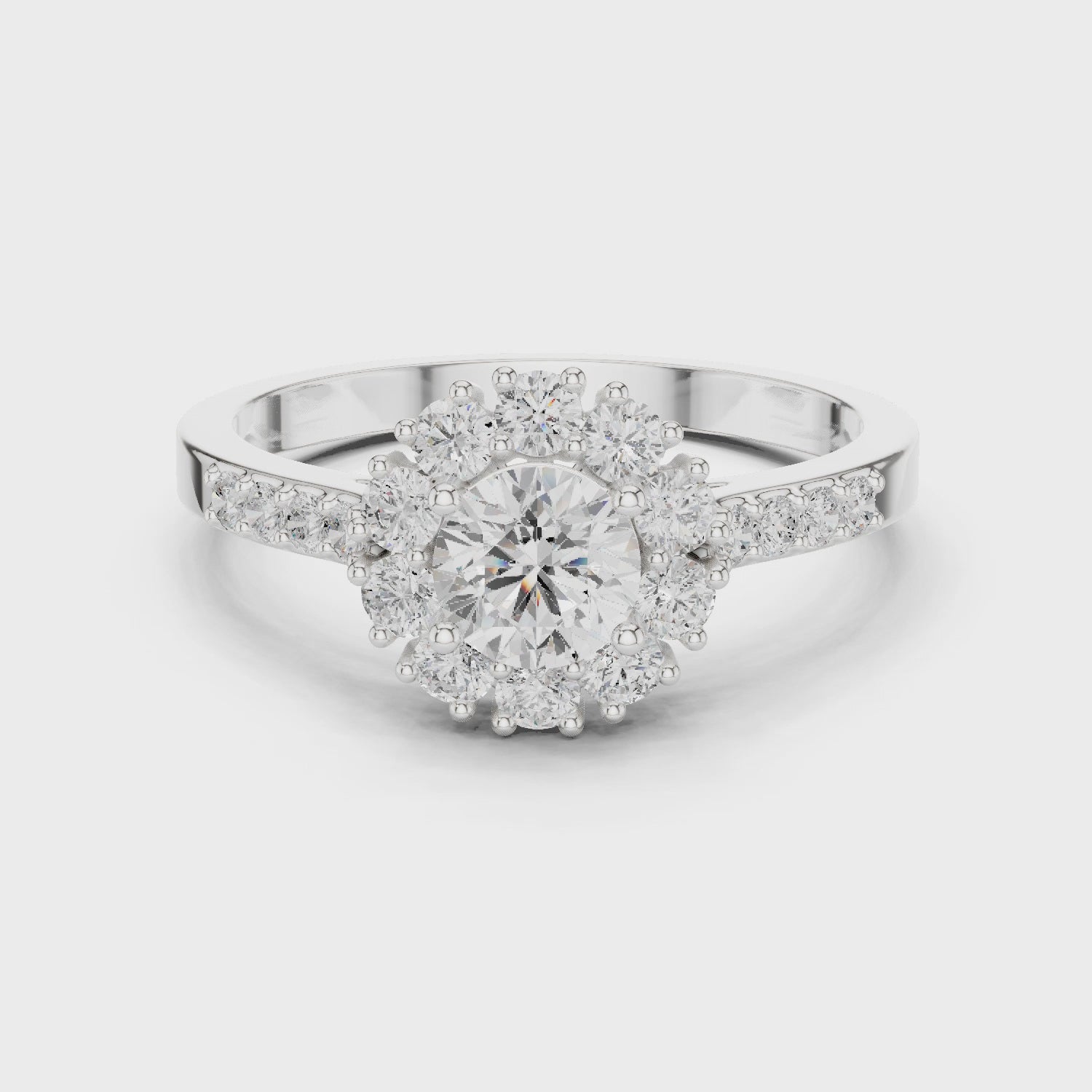 Round Diamond Halo Engagement Ring with Pave Band