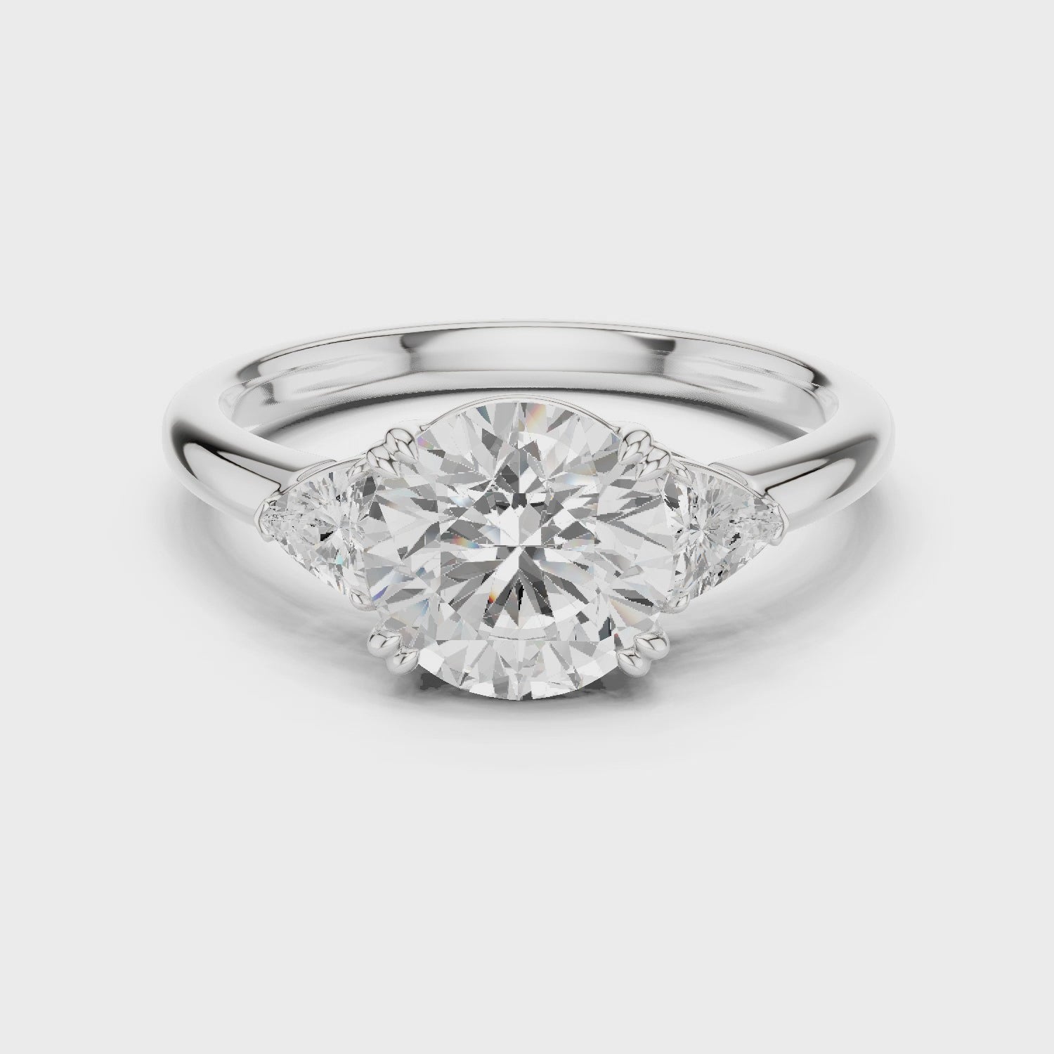 Trillion Side Diamond Round Shape Engagement Ring