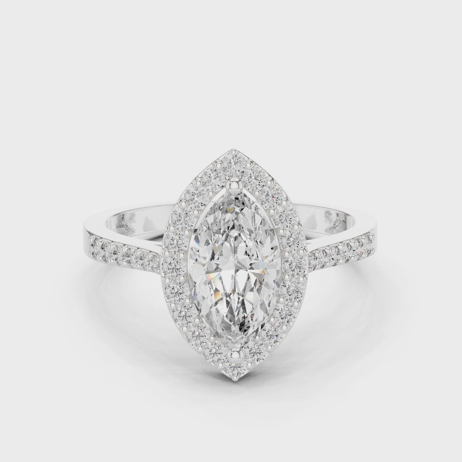 Marquise Diamond Halo Engagement Ring with Pave Band