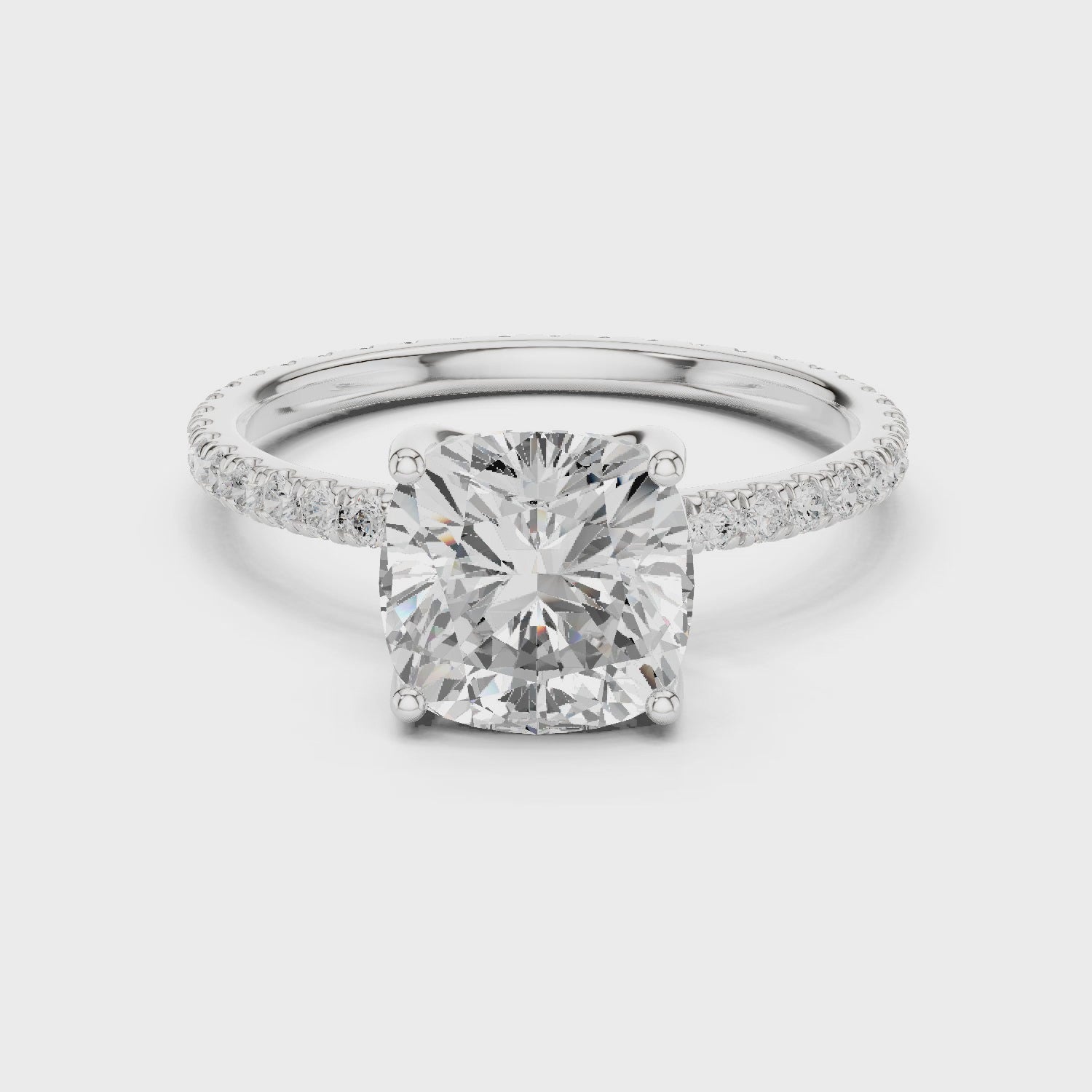 Cushion Shape Diamond Pave Band Engagement Ring