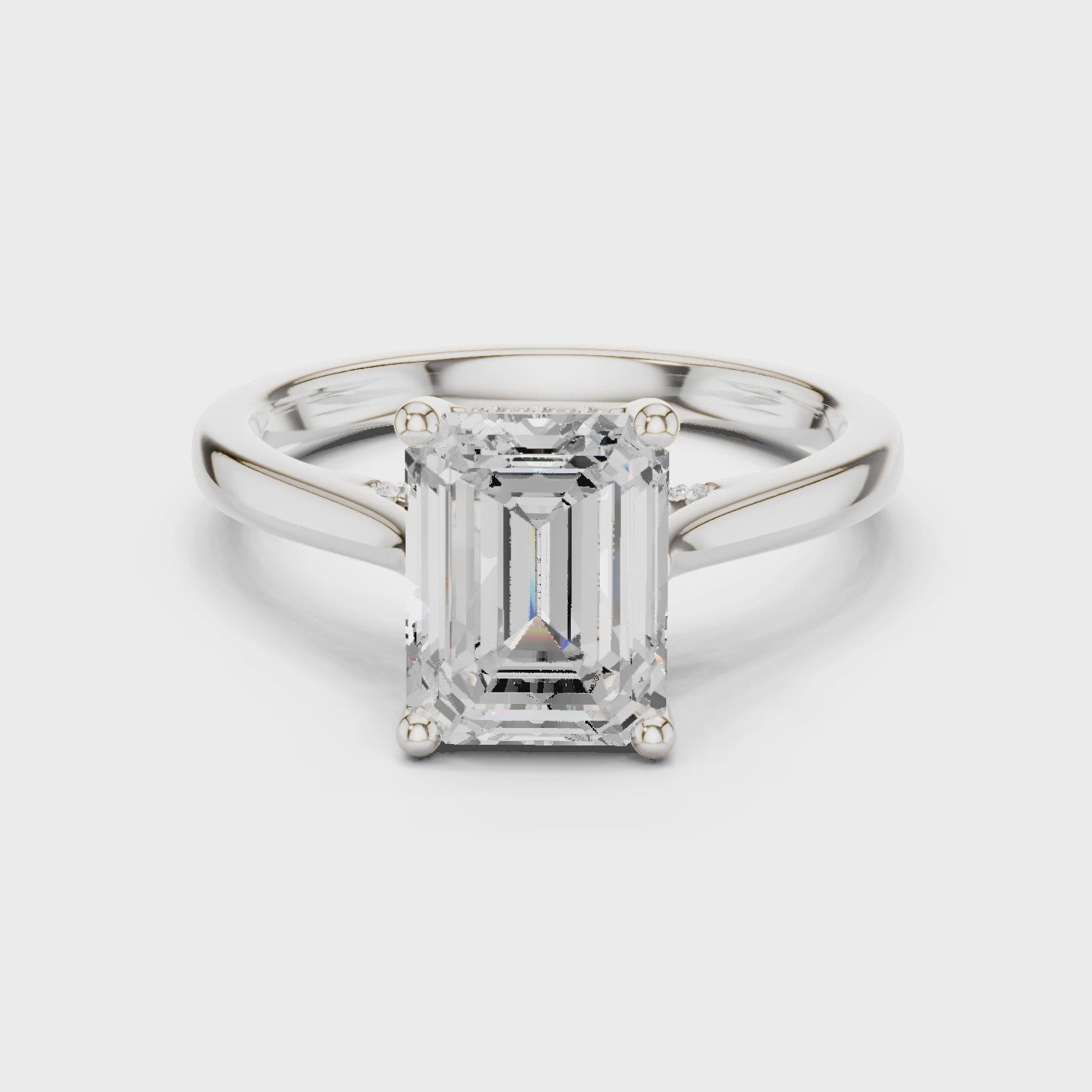 Emerald Cut Diamond Hidden Halo Engagement Ring With Cathedral Pave