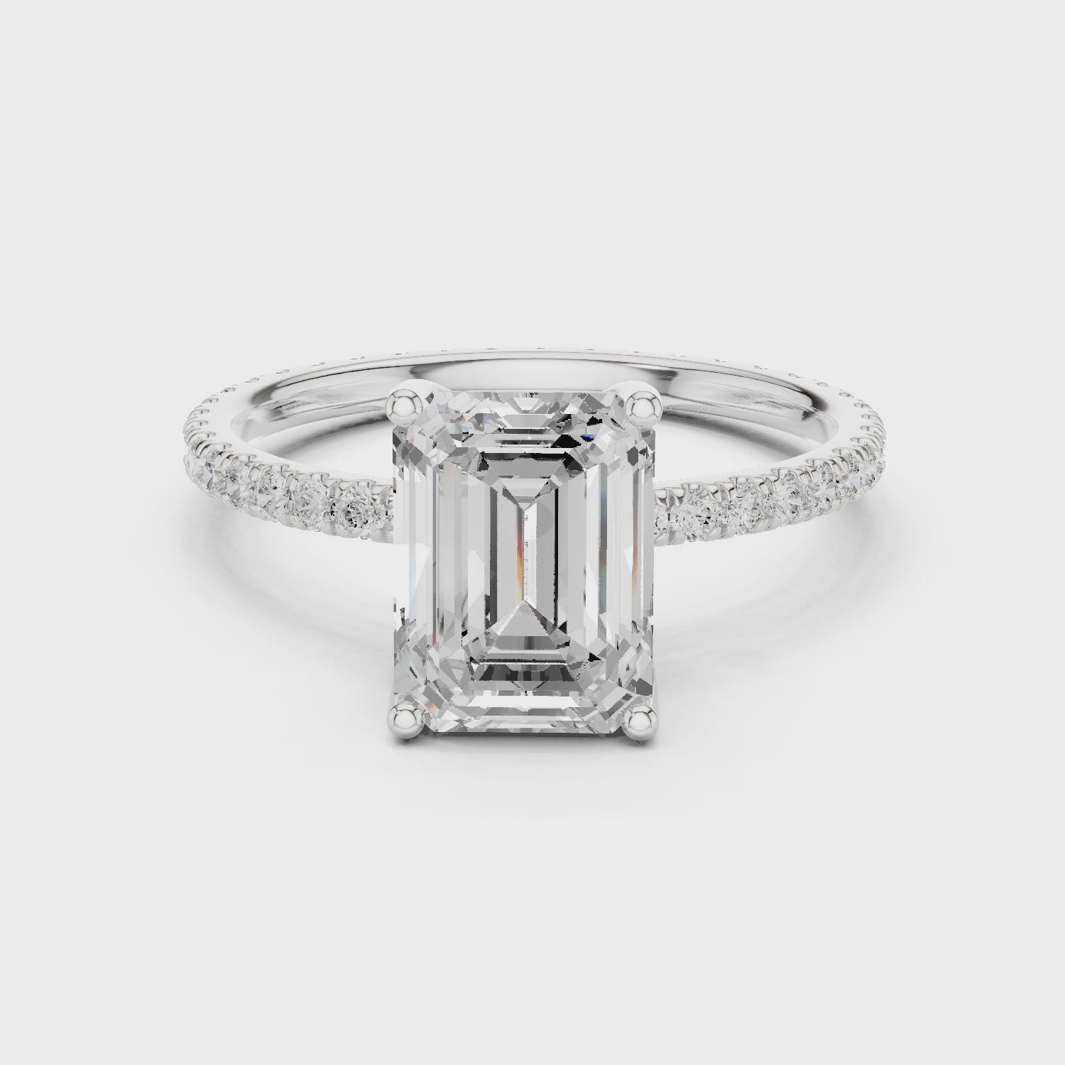 Emerald Shape Diamond Pave Band Engagement Ring