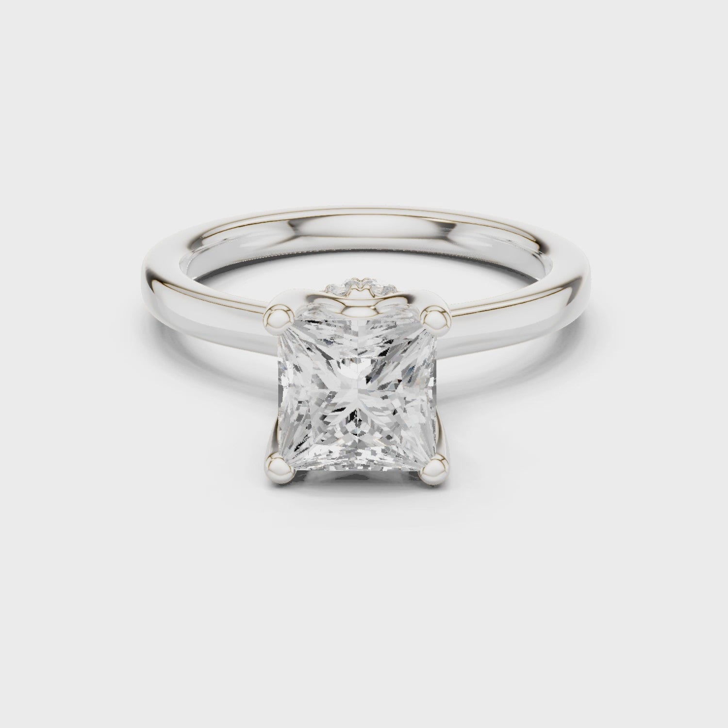 Princess Shape Diamond Hidden Halo Engagement Ring